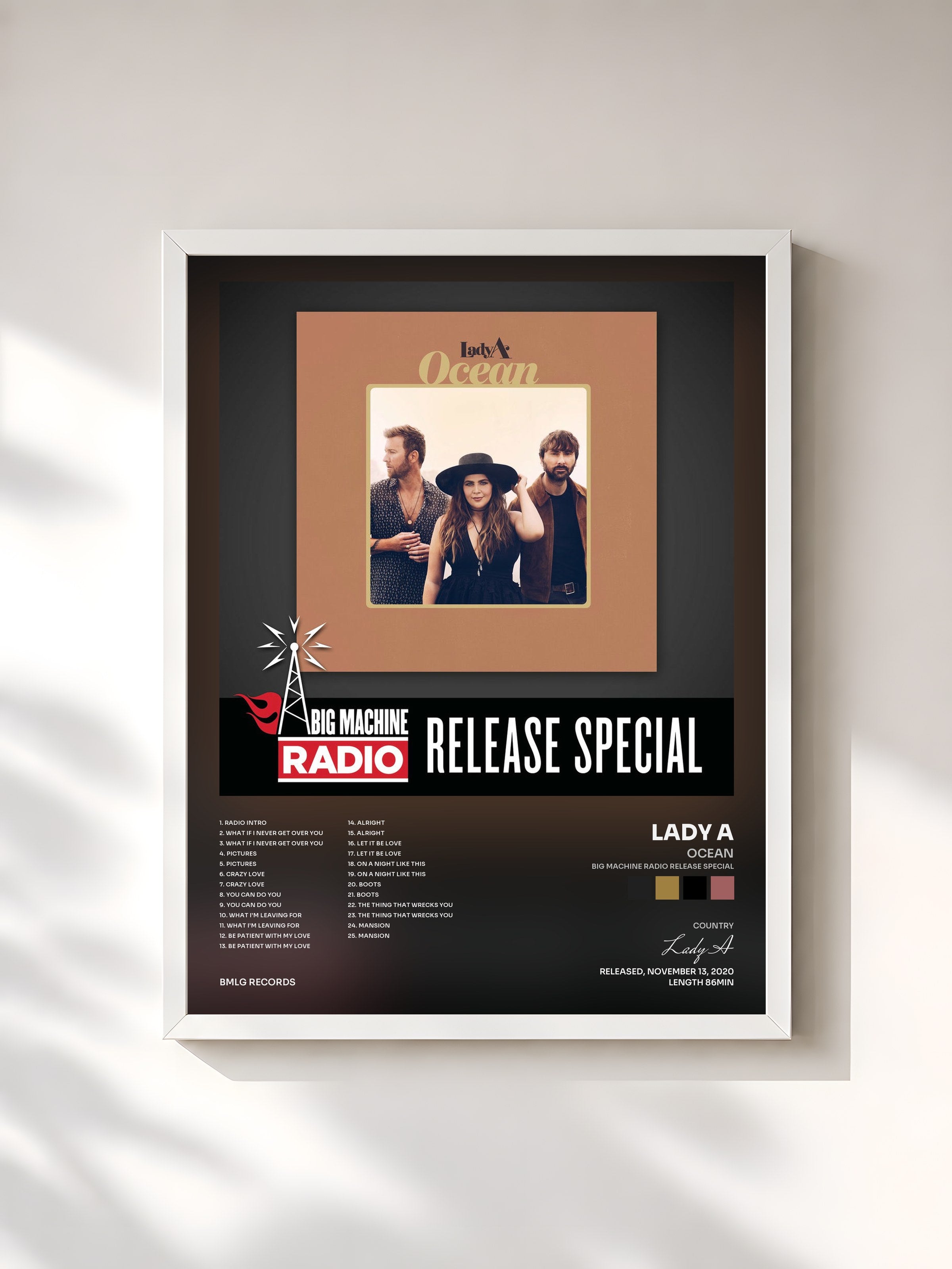 #blanc Tableau de l'album Ocean (Big Machine Radio Release Special) de Lady A, cadre blanc, imprimé et encadré en France