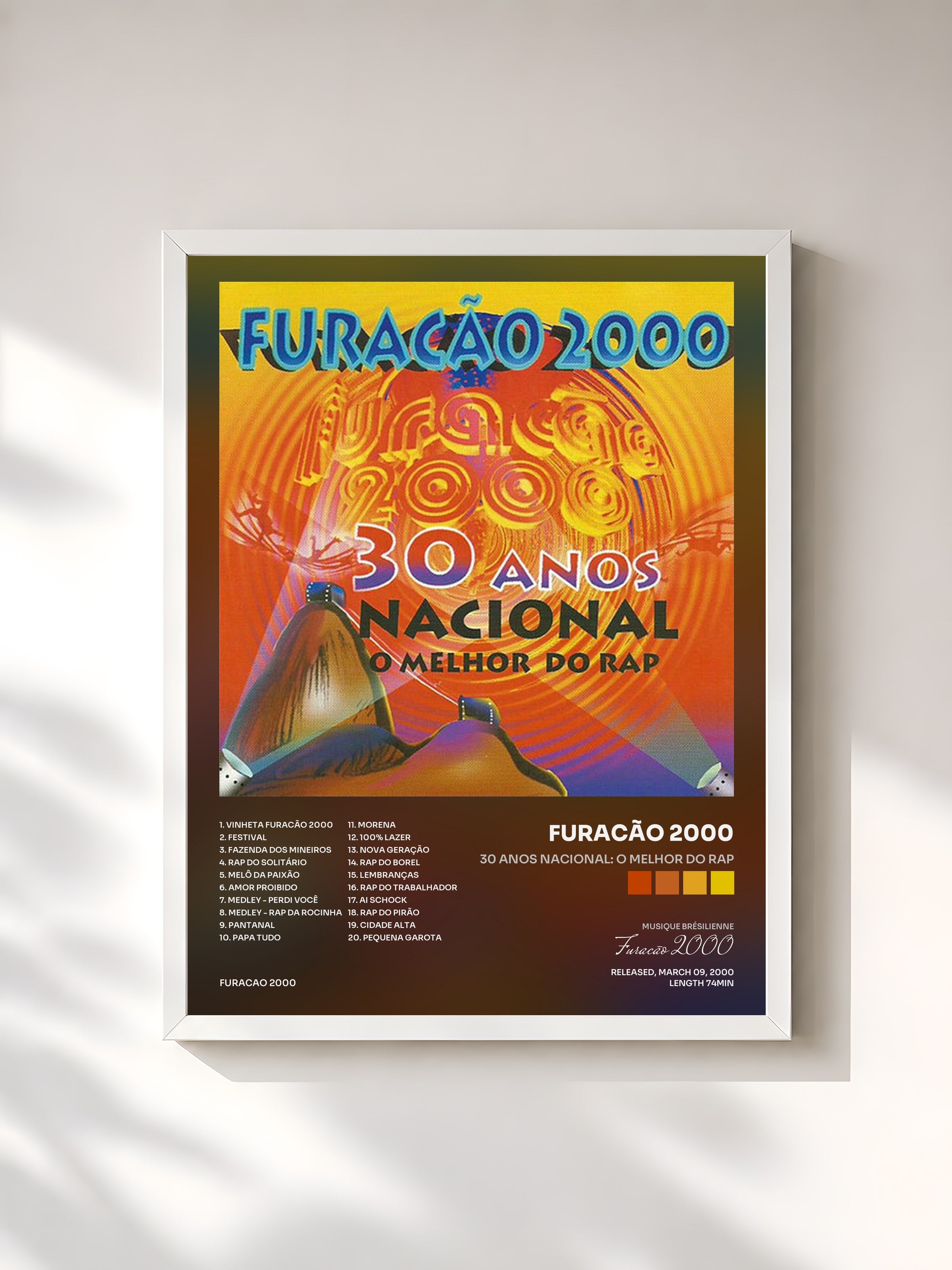 #blanc Tableau de l'album 30 Anos Nacional: O Melhor do Rap de Furacão 2000, cadre blanc, imprimé et encadré en France