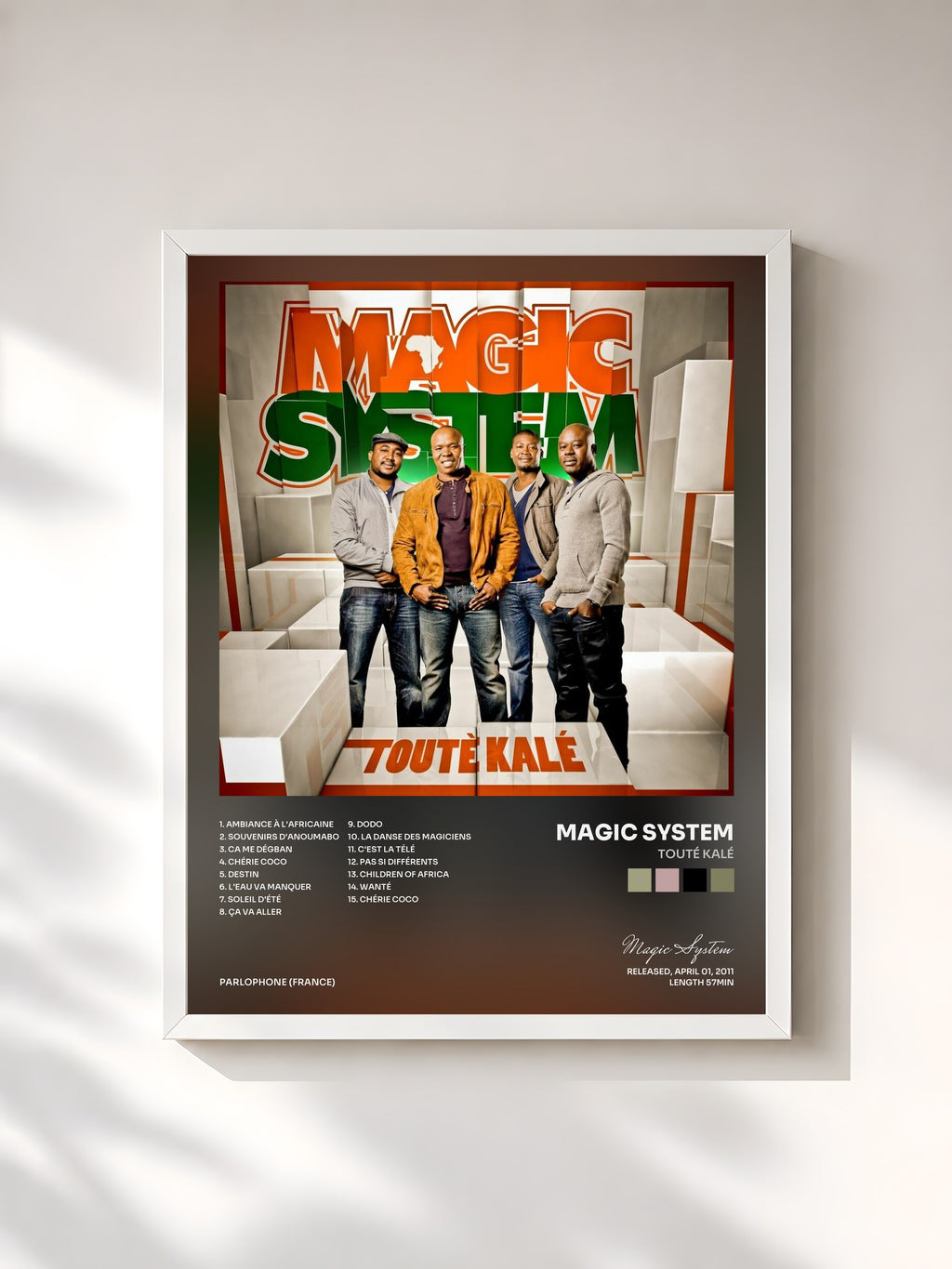 #blanc Tableau de l'album Touté kalé de Magic System, cadre blanc, imprimé et encadré en France