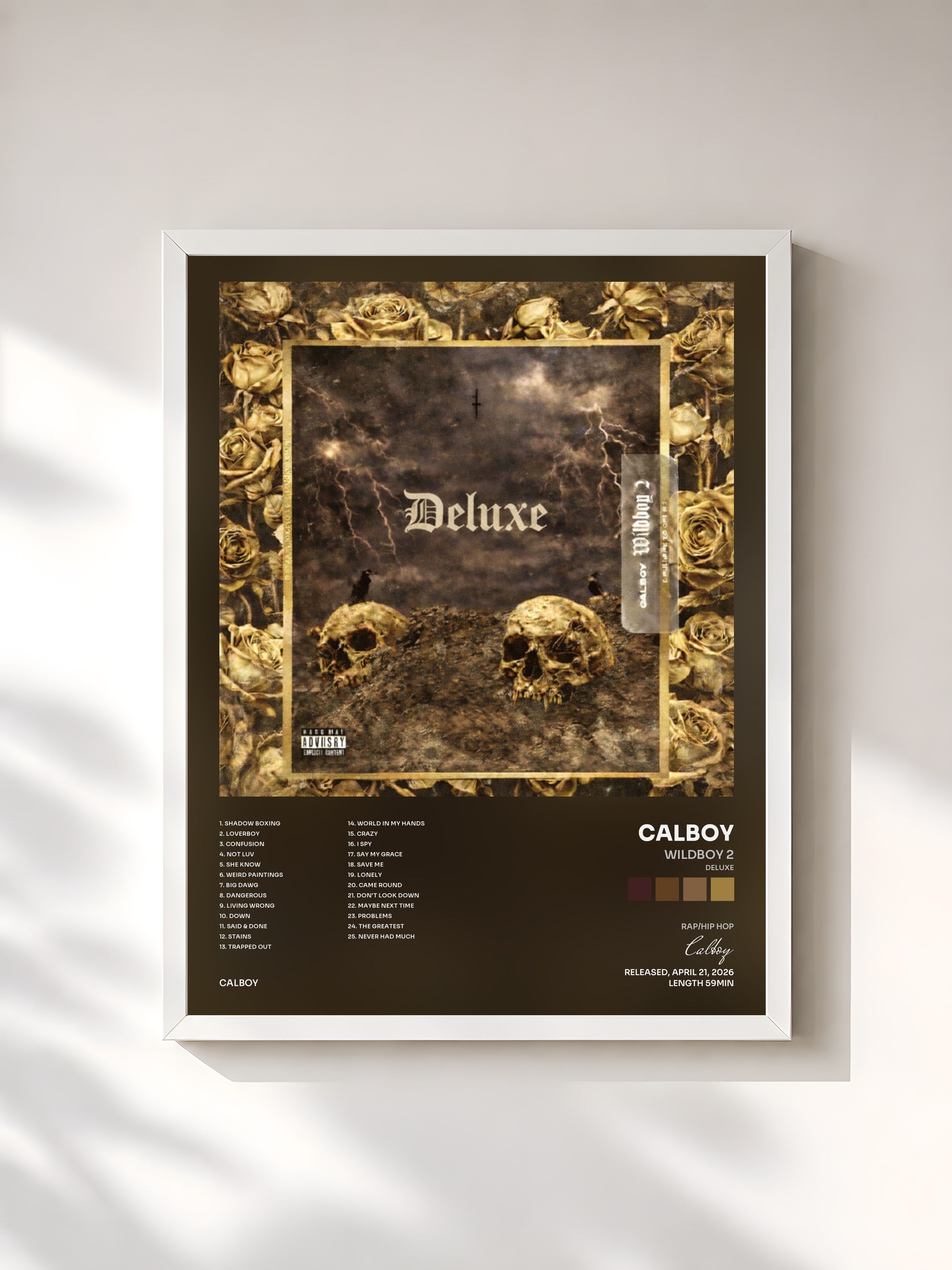 #blanc Tableau de l'album Wildboy 2 (Deluxe) de Calboy, cadre blanc, imprimé et encadré en France