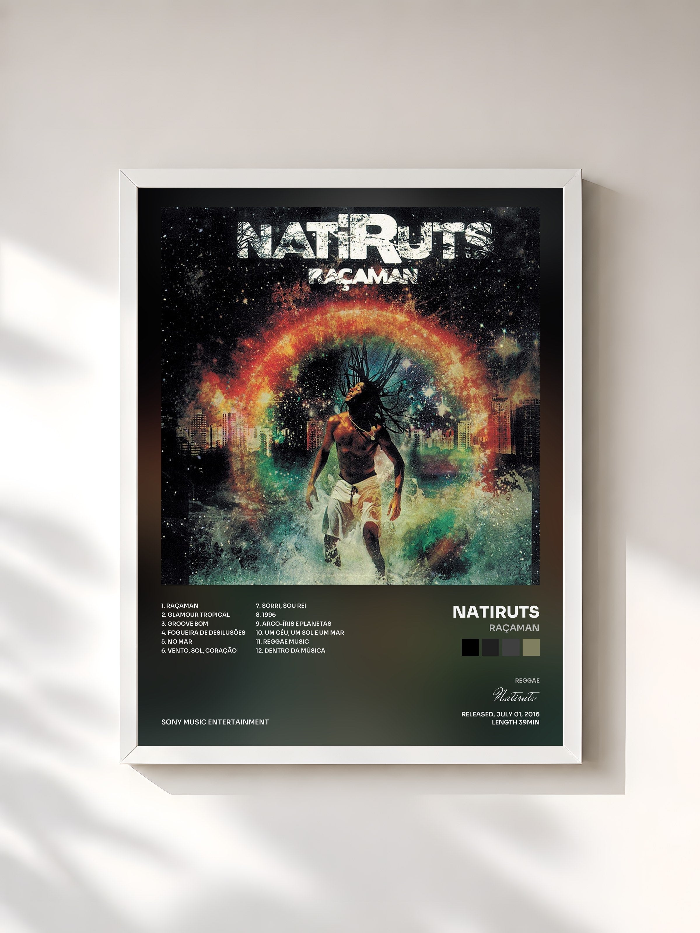 #blanc Tableau de l'album Raçaman de Natiruts, cadre blanc, imprimé et encadré en France