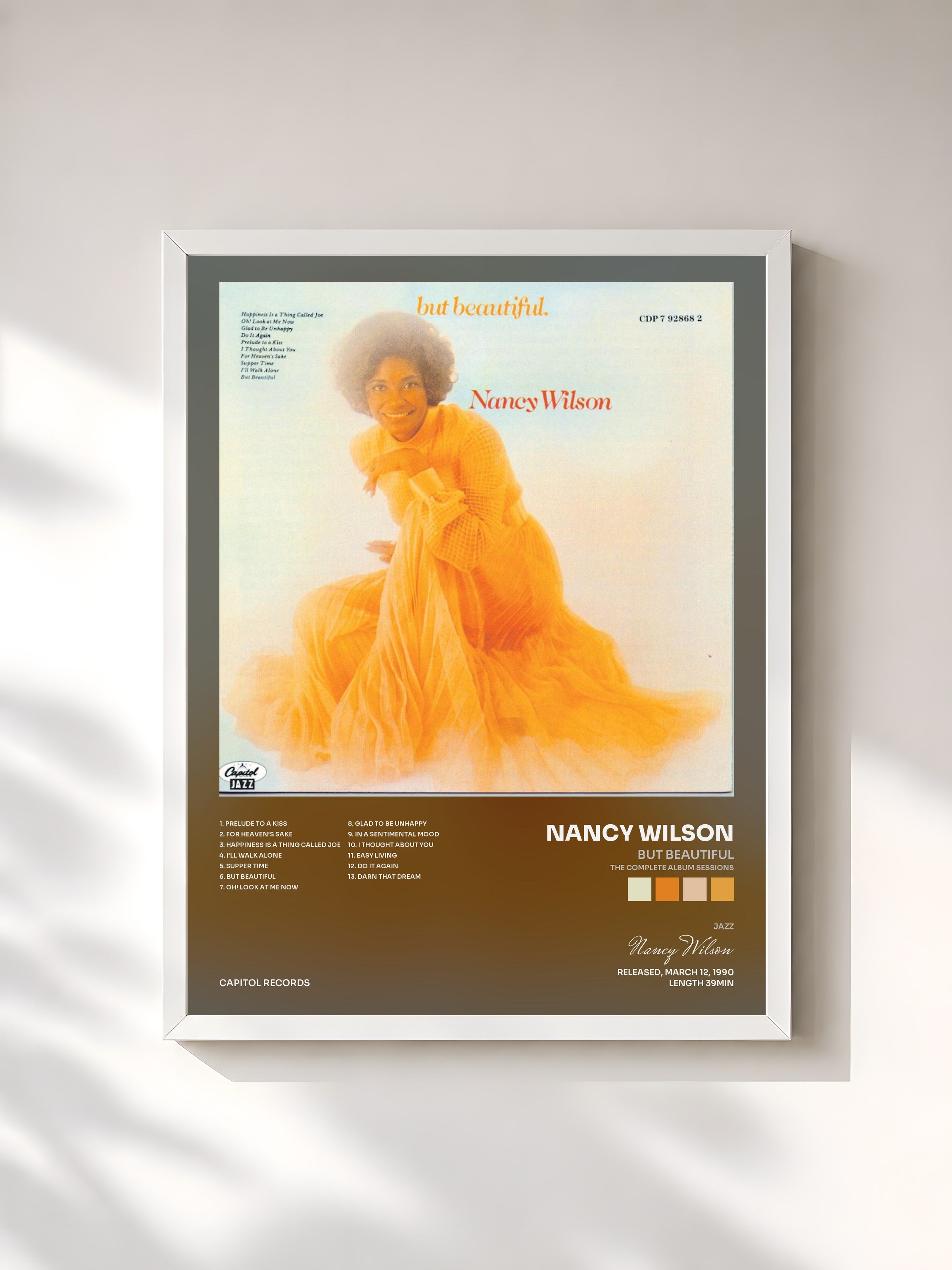 #blanc Tableau de l'album But Beautiful (The Complete Album Sessions) de Nancy Wilson, cadre blanc, imprimé et encadré en France
