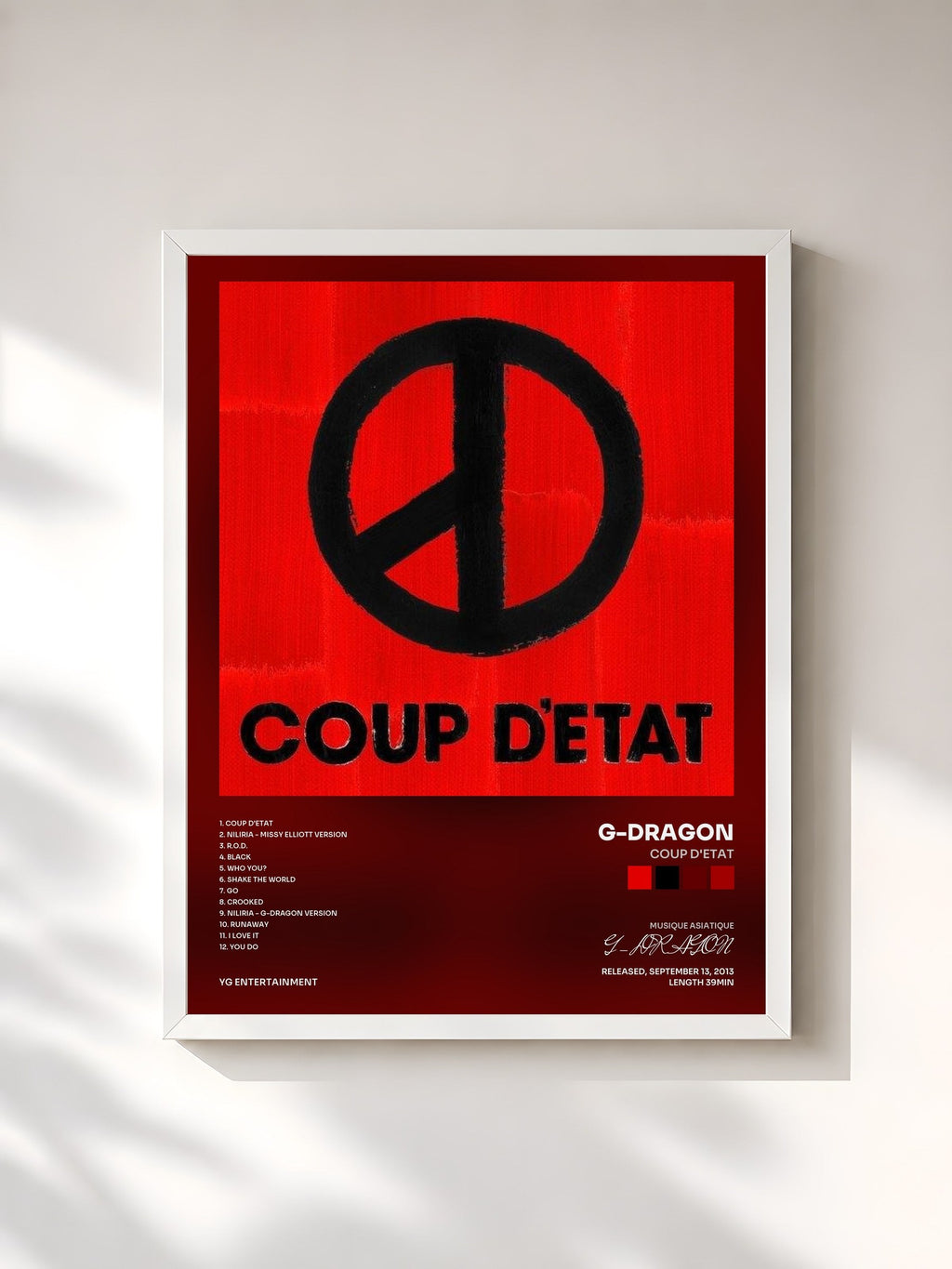 #blanc COUP D'ETAT by G-DRAGON as a framed art print, white frame, printed and framed in France