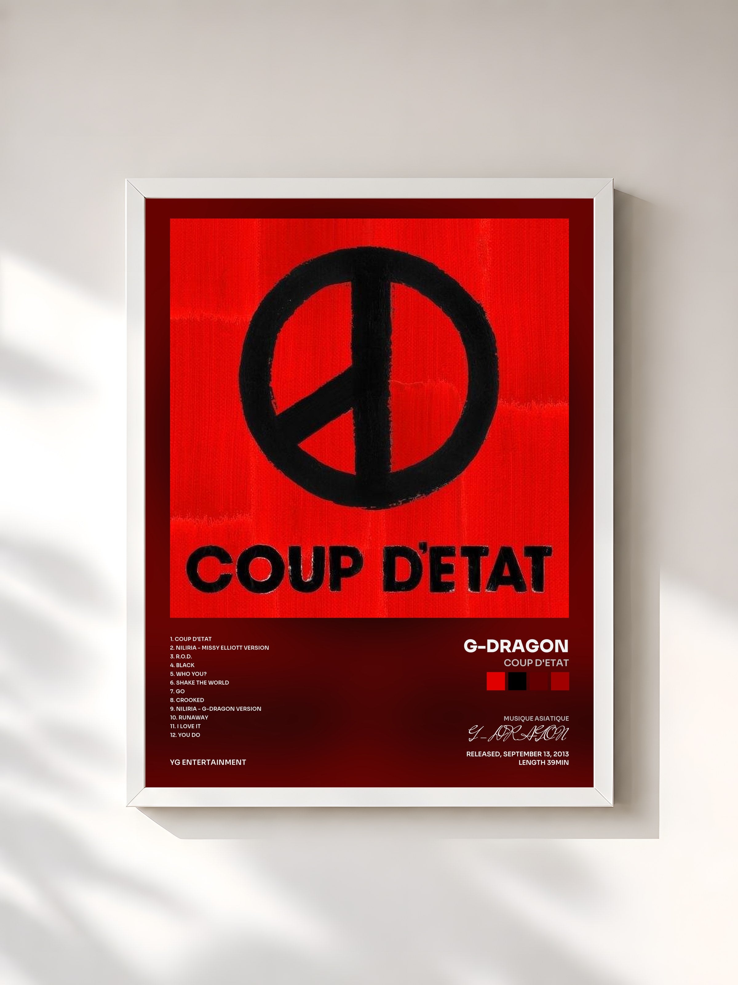 #blanc Tableau de l'album COUP D'ETAT de G-DRAGON, cadre blanc, imprimé et encadré en France