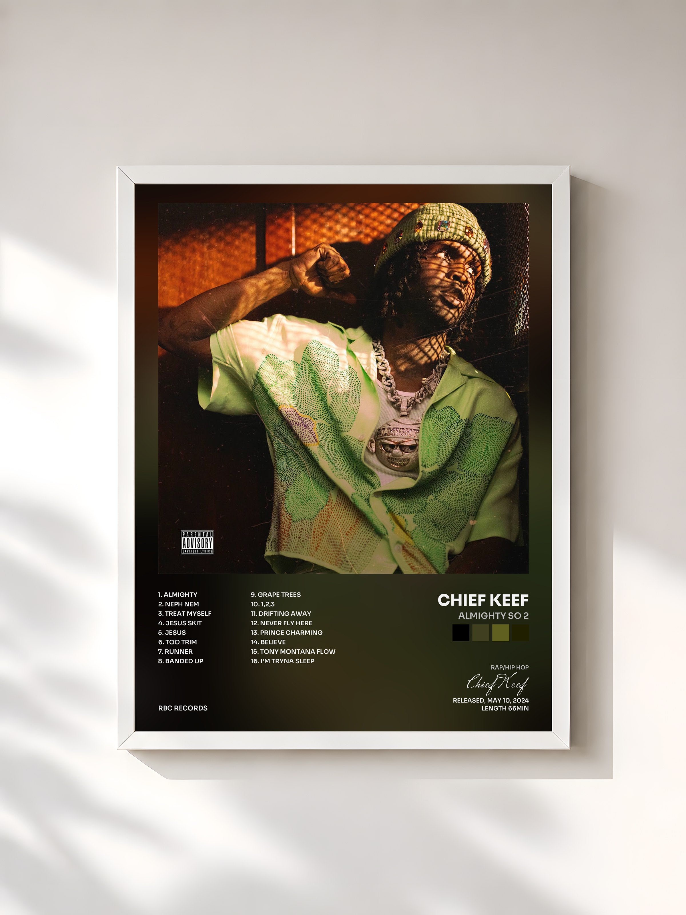 #blanc Tableau de l'album Almighty So 2 de Chief Keef, cadre blanc, imprimé et encadré en France