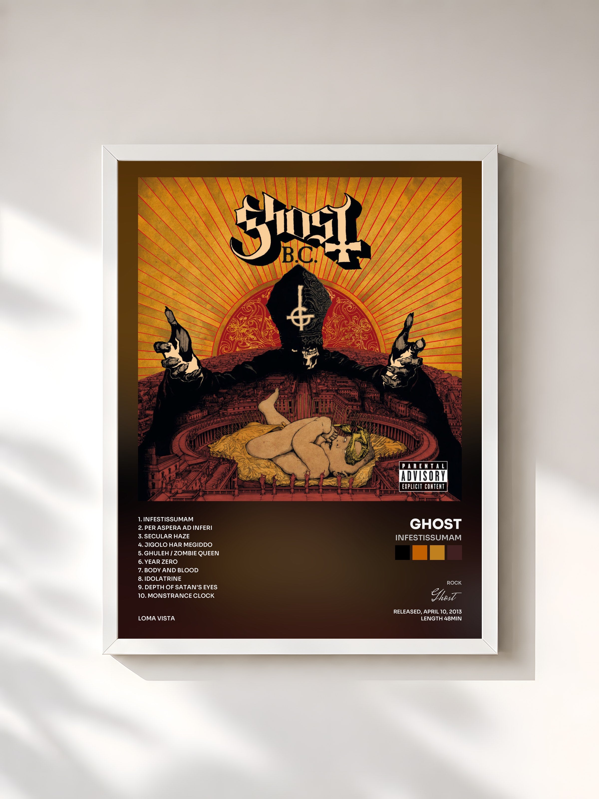 #blanc Tableau de l'album Infestissumam de Ghost, cadre blanc, imprimé et encadré en France