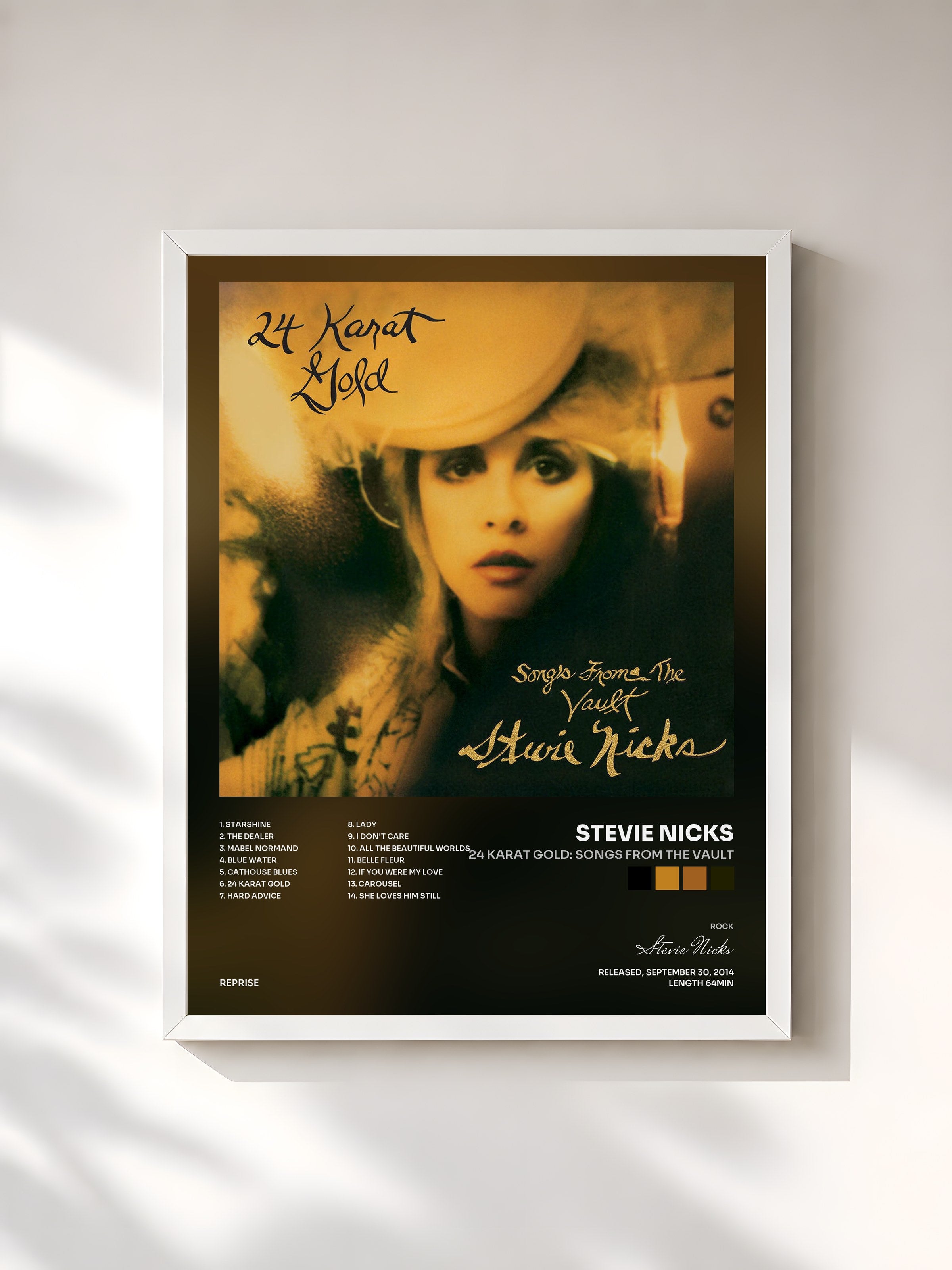#blanc Tableau de l'album 24 Karat Gold: Songs from the Vault de Stevie Nicks, cadre blanc, imprimé et encadré en France