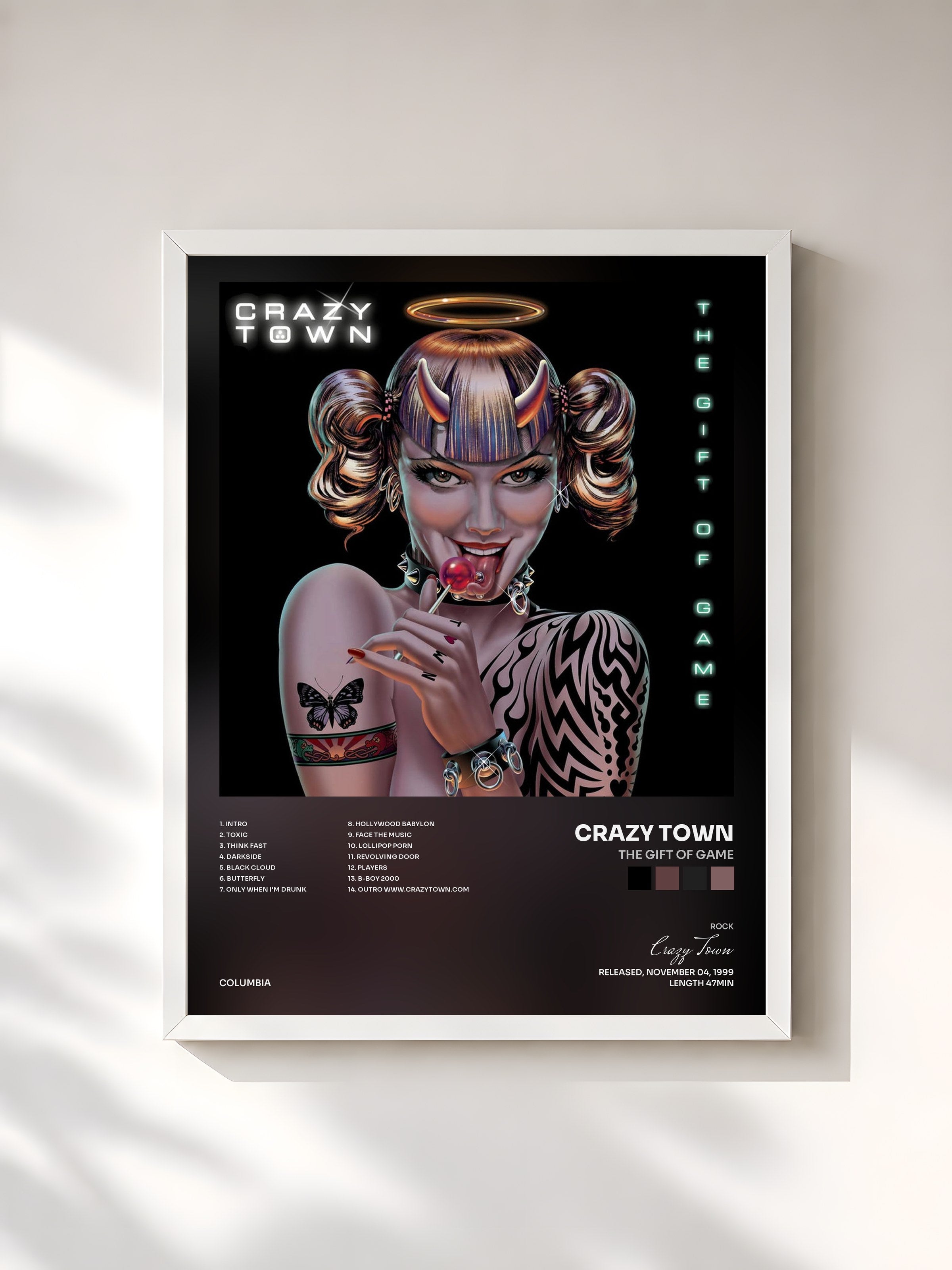 #blanc Tableau de l'album The Gift Of Game de Crazy Town, cadre blanc, imprimé et encadré en France