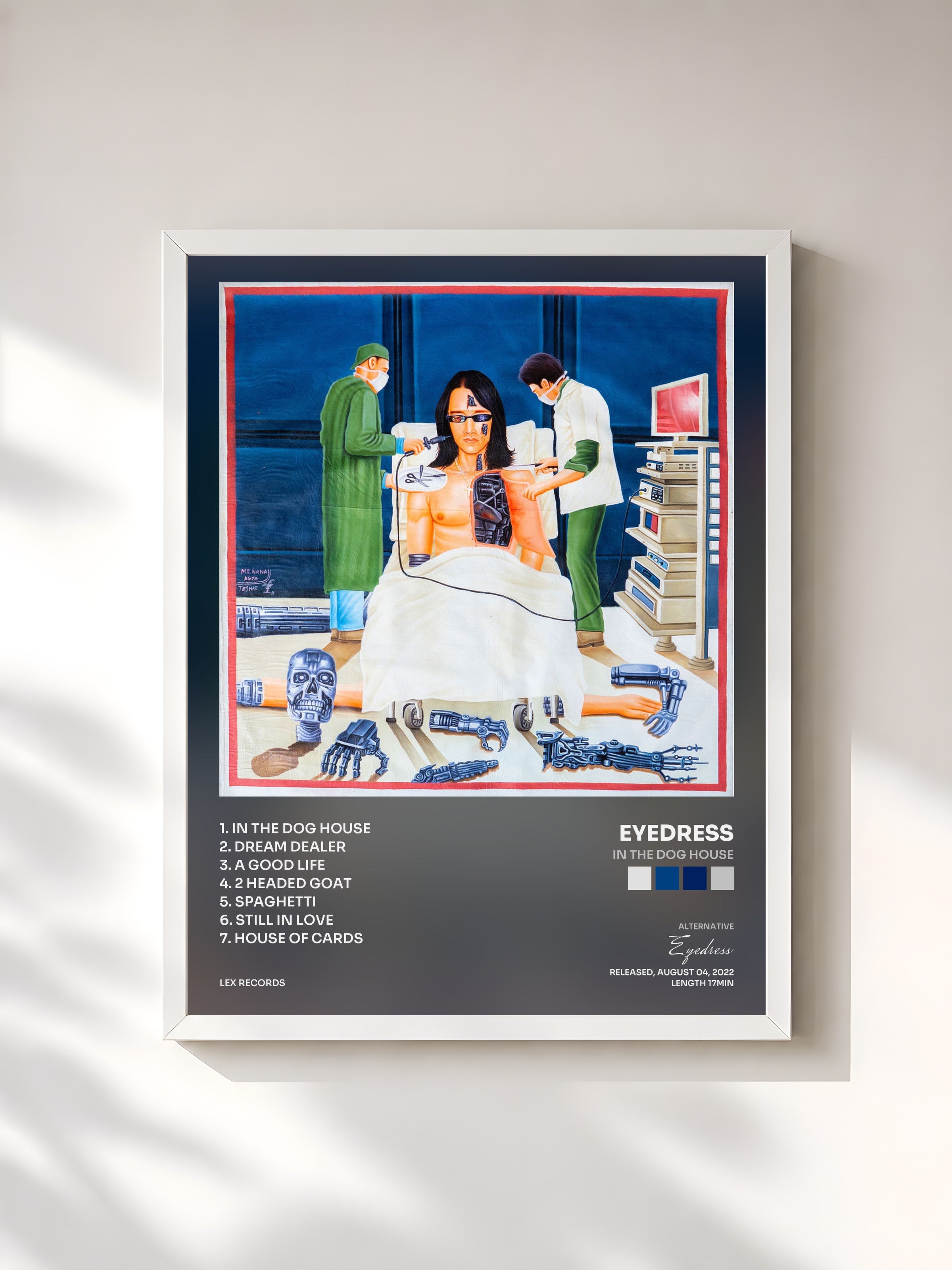 #blanc Tableau de l'album IN THE DOG HOUSE de Eyedress, cadre blanc, imprimé et encadré en France