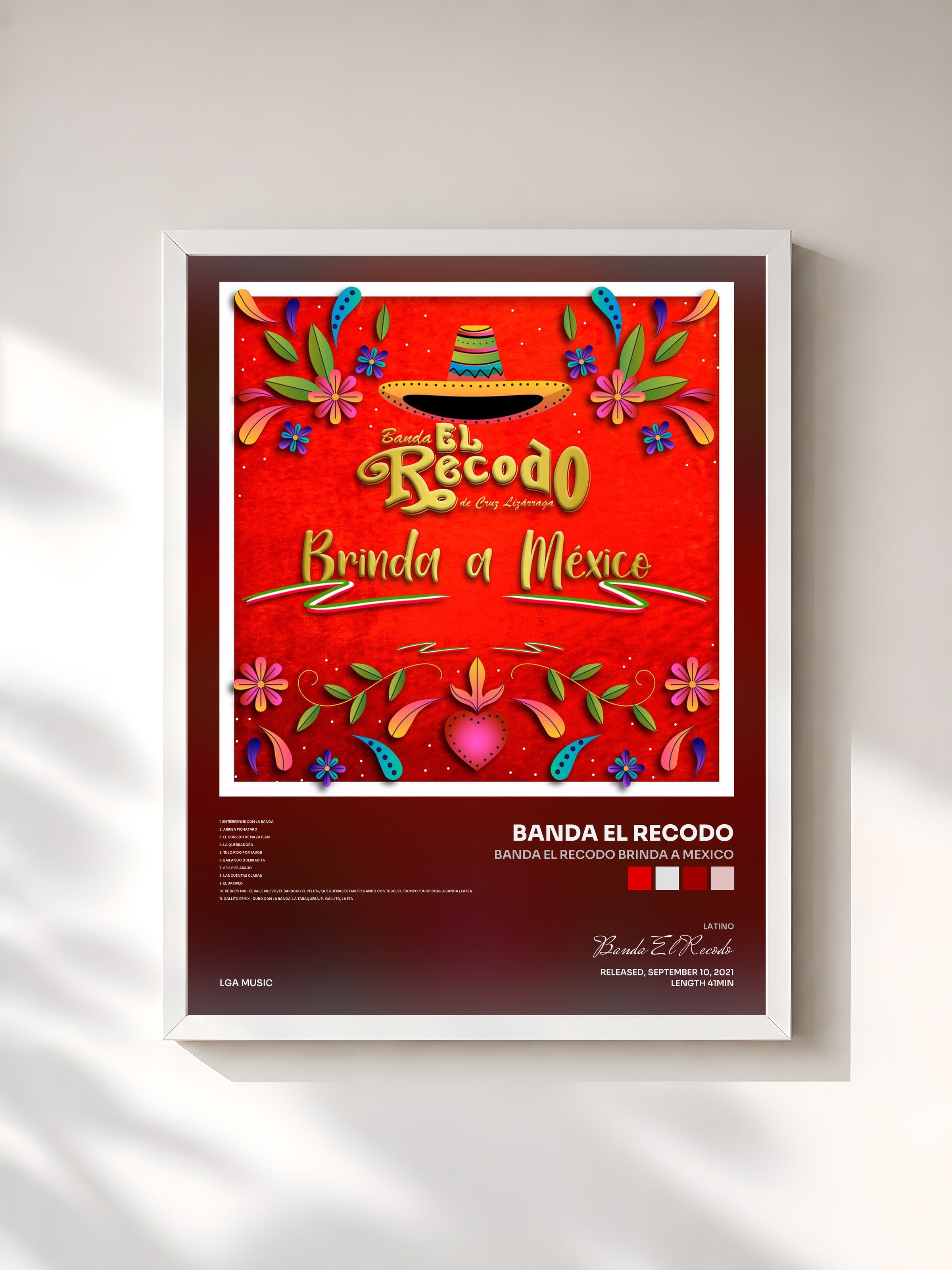 #blanc Tableau de l'album Banda el Recodo Brinda a Mexico de Banda El Recodo, cadre blanc, imprimé et encadré en France