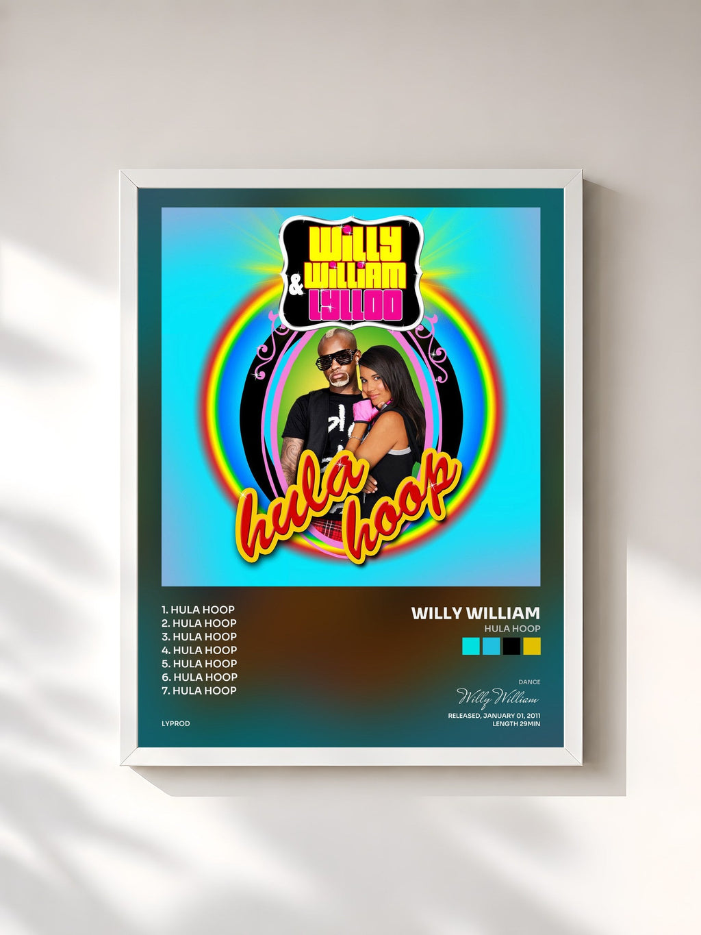 #blanc Tableau de l'album Hula Hoop de Willy William, cadre blanc, imprimé et encadré en France