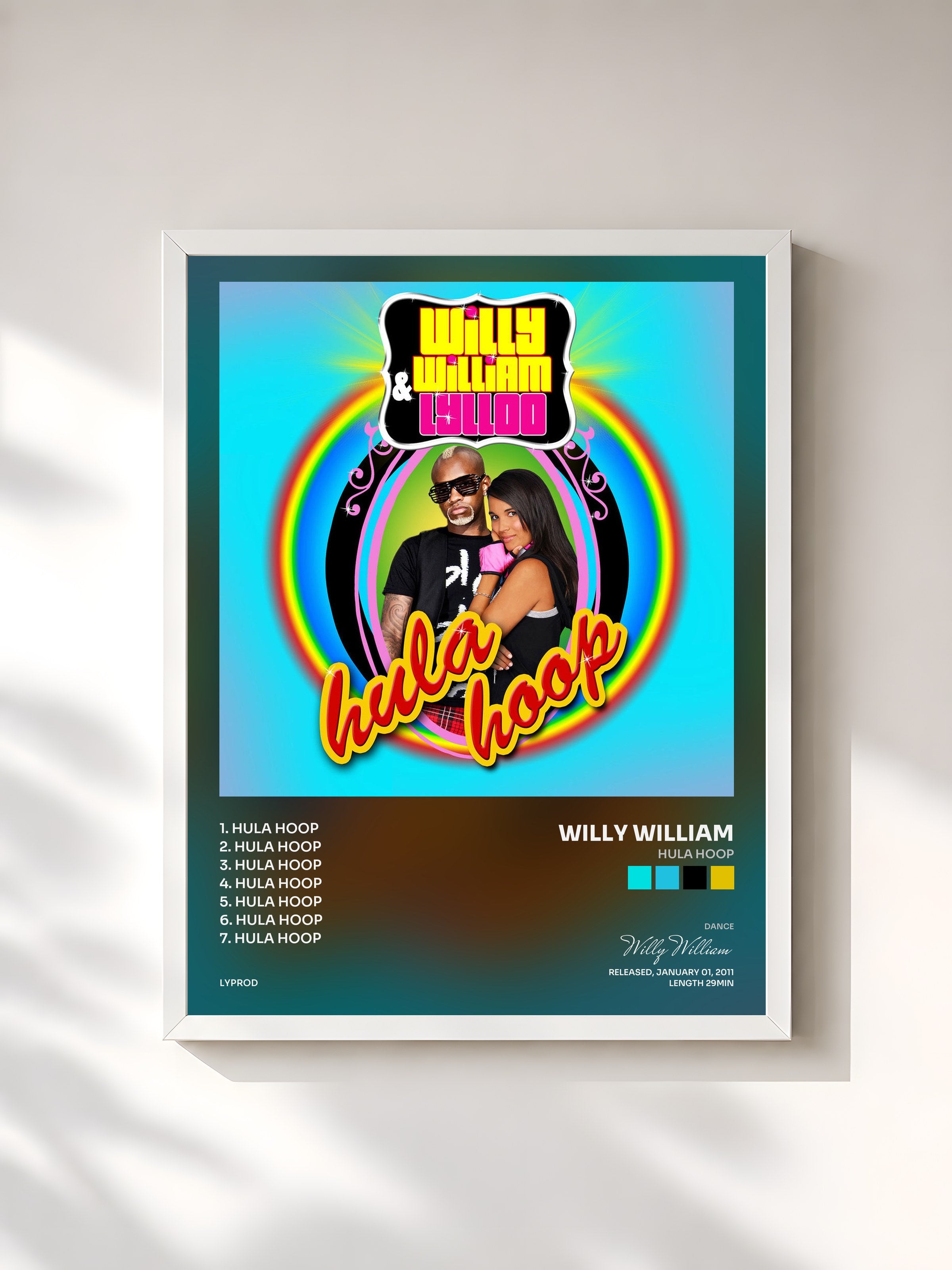 #blanc Tableau de l'album Hula Hoop de Willy William, cadre blanc, imprimé et encadré en France