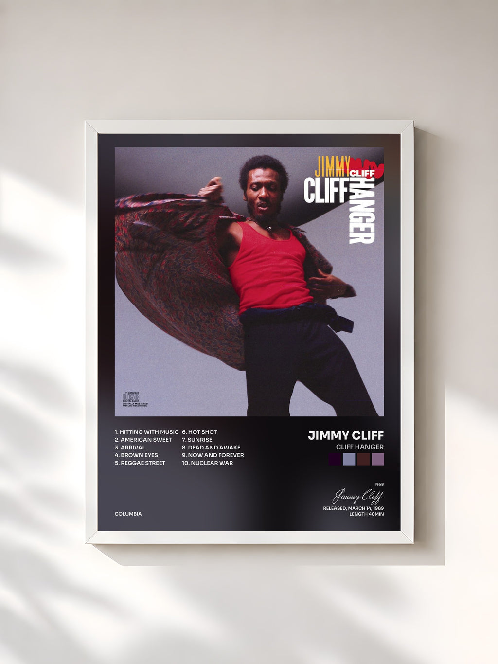 #blanc Tableau de l'album Cliff Hanger de Jimmy Cliff, cadre blanc, imprimé et encadré en France