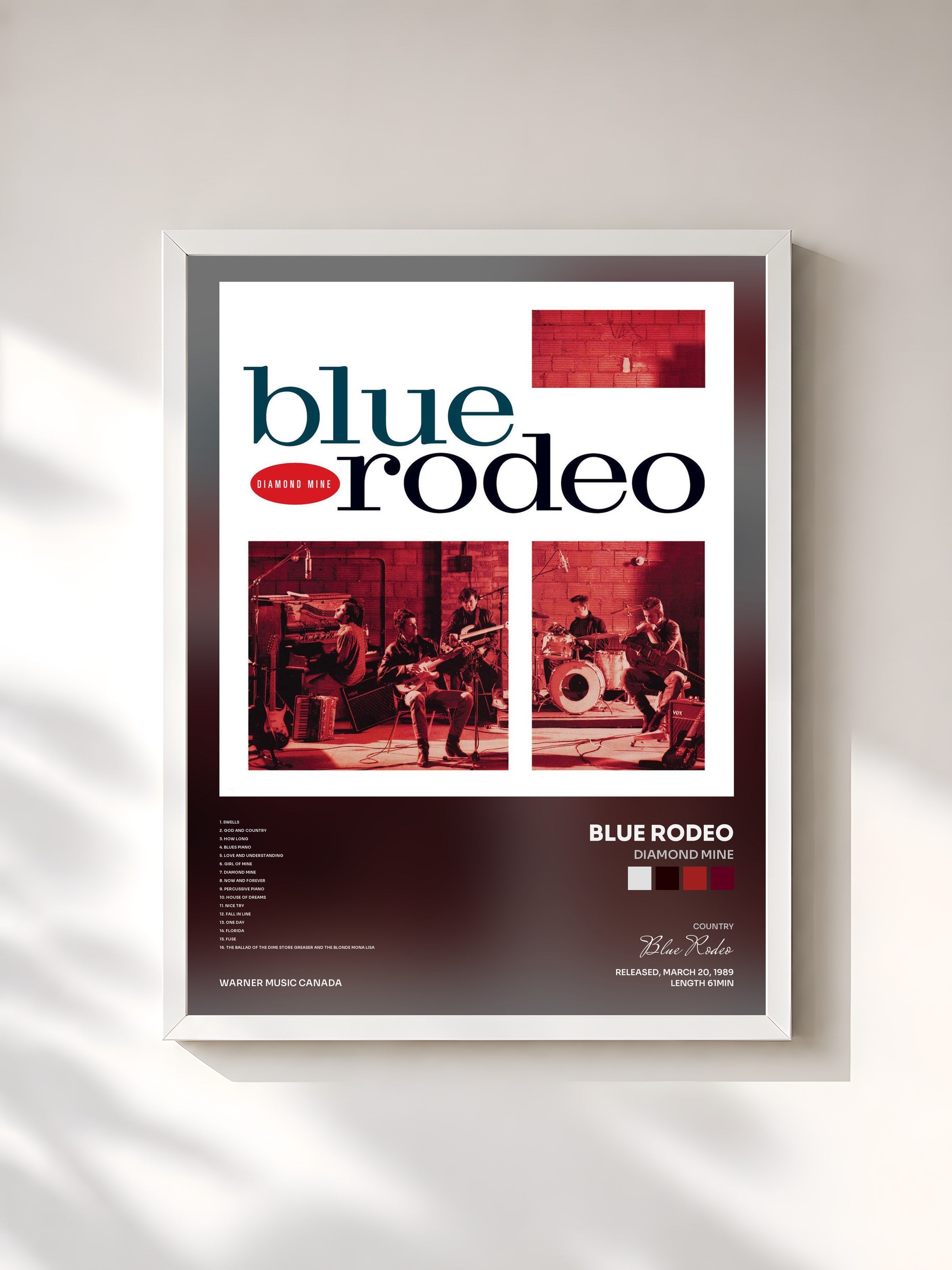 #blanc Tableau de l'album Diamond Mine de Blue Rodeo, cadre blanc, imprimé et encadré en France