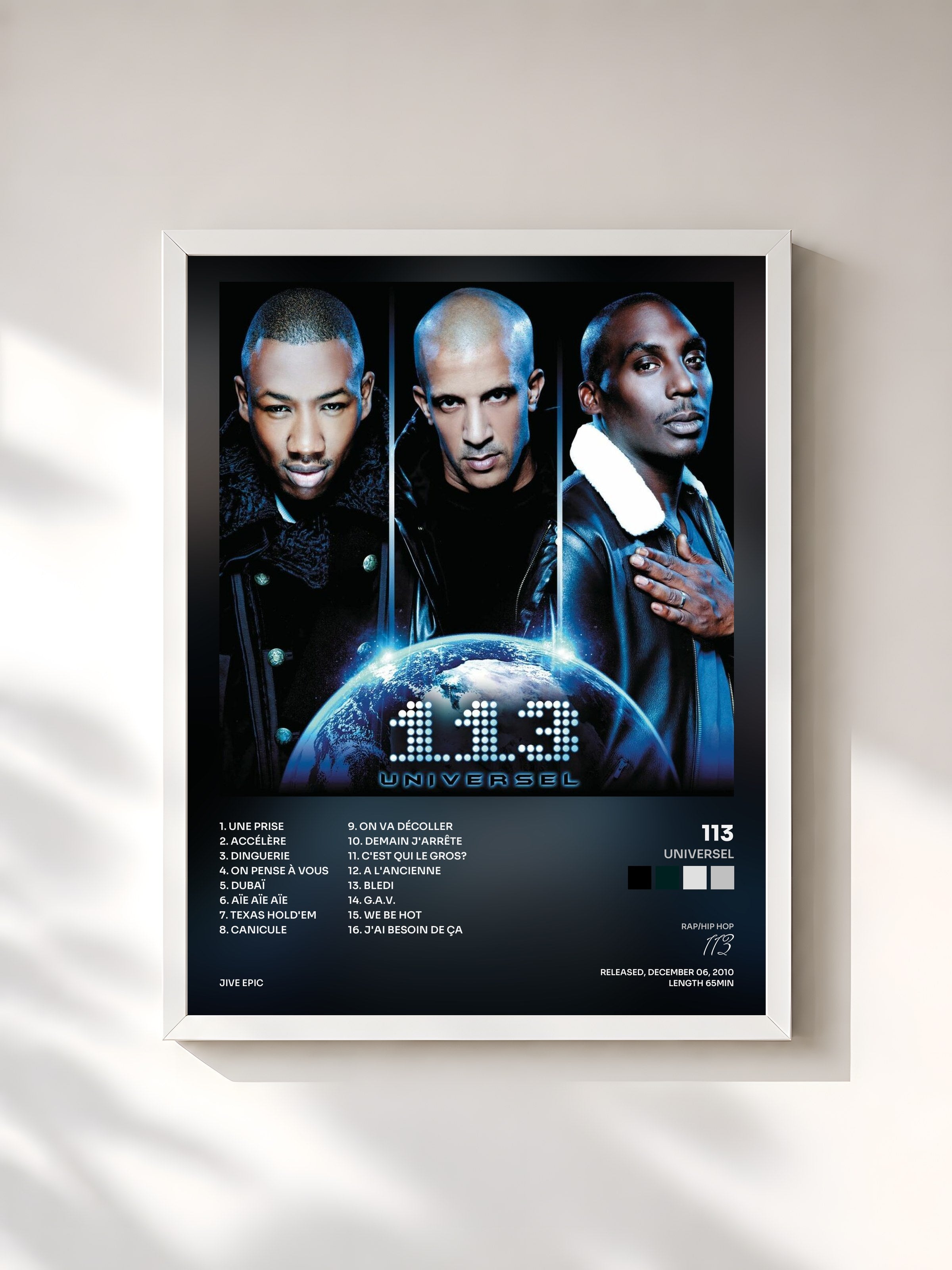 #blanc Tableau de l'album Universel de 113, cadre blanc, imprimé et encadré en France