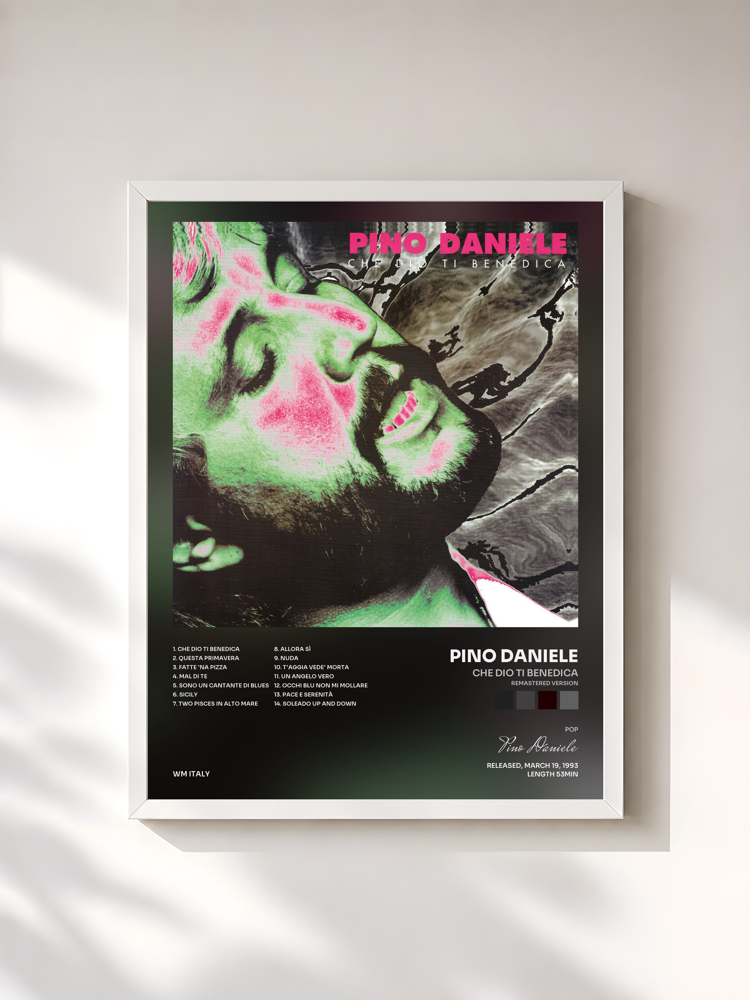 #blanc Tableau de l'album Che Dio ti benedica (Remastered Version) de Pino Daniele, cadre blanc, imprimé et encadré en France
