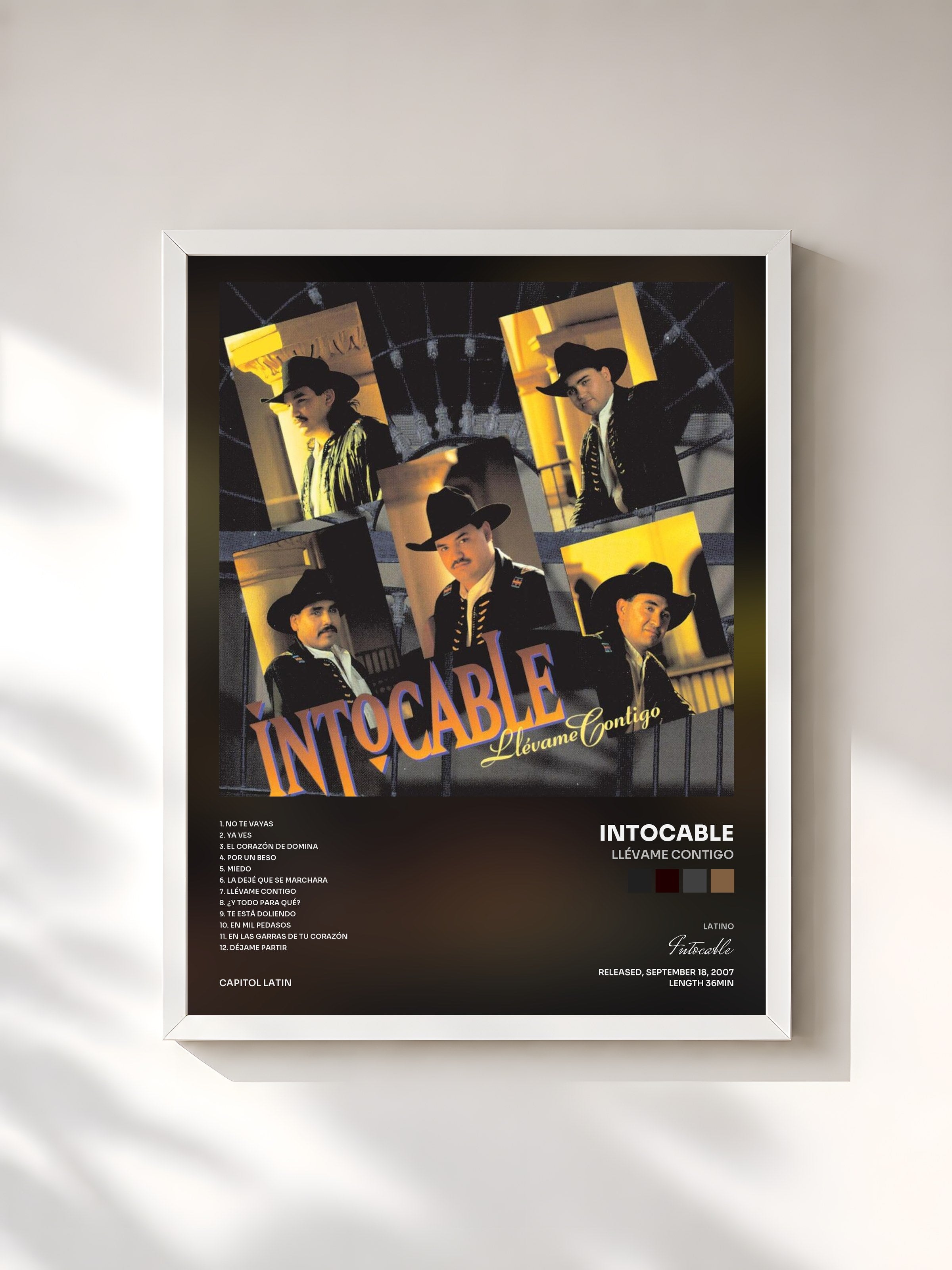 #blanc Tableau de l'album Llévame Contigo de Intocable, cadre blanc, imprimé et encadré en France