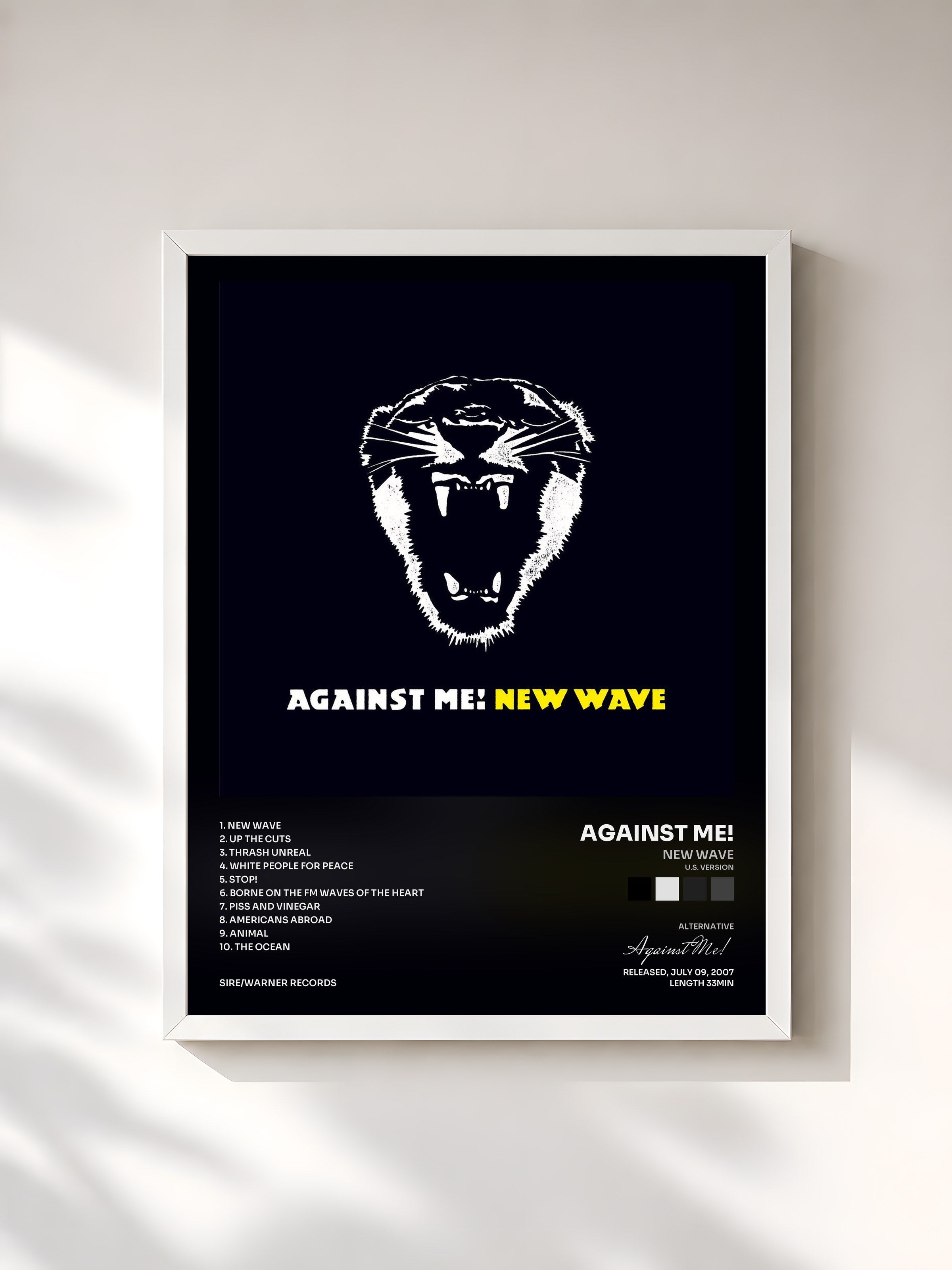 #blanc Tableau de l'album New Wave (U.S. Version) de Against Me!, cadre blanc, imprimé et encadré en France