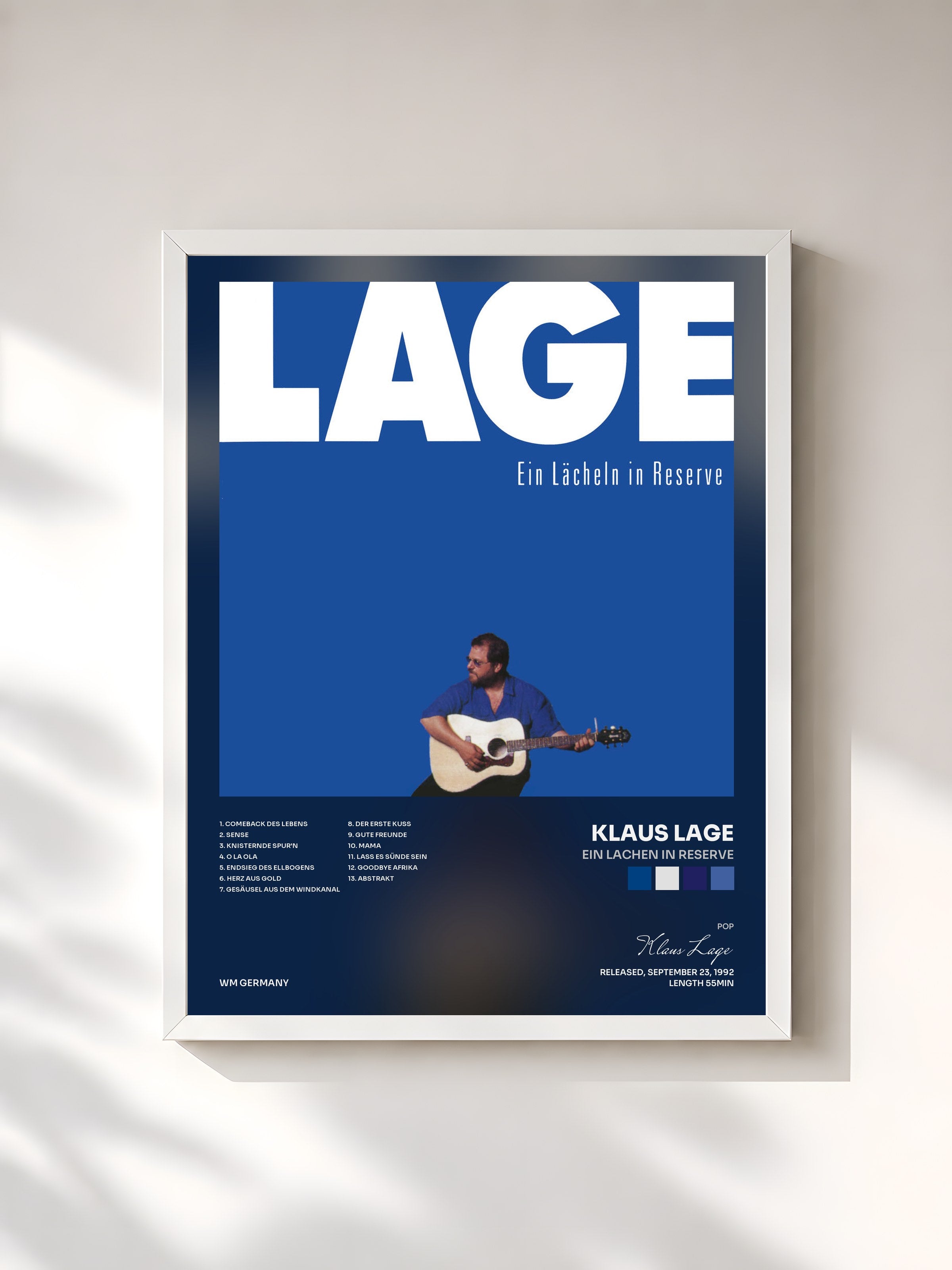 #blanc Tableau de l'album Ein Lachen in Reserve de Klaus Lage, cadre blanc, imprimé et encadré en France