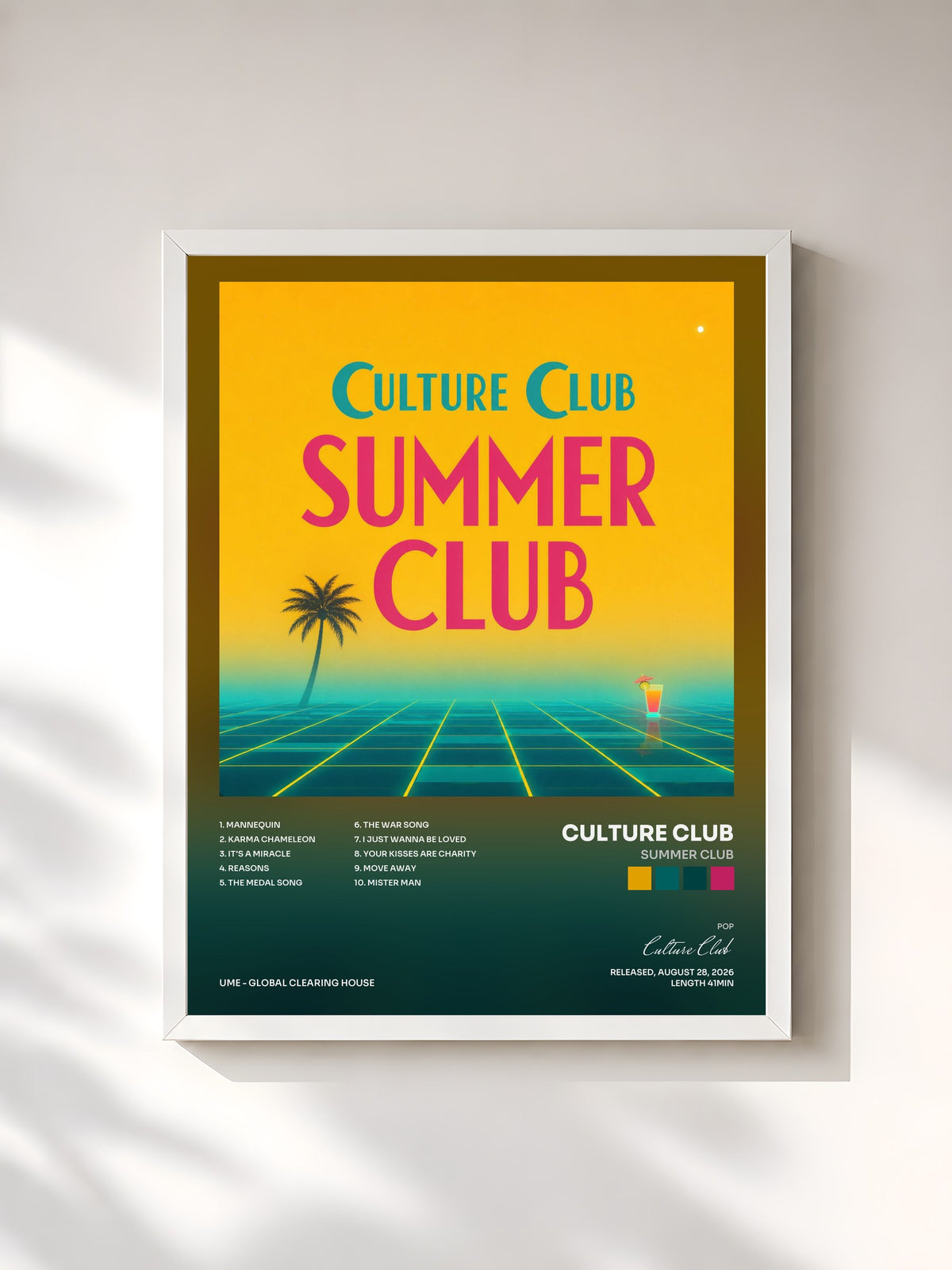 #blanc Tableau de l'album Summer Club de Culture Club, cadre blanc, imprimé et encadré en France