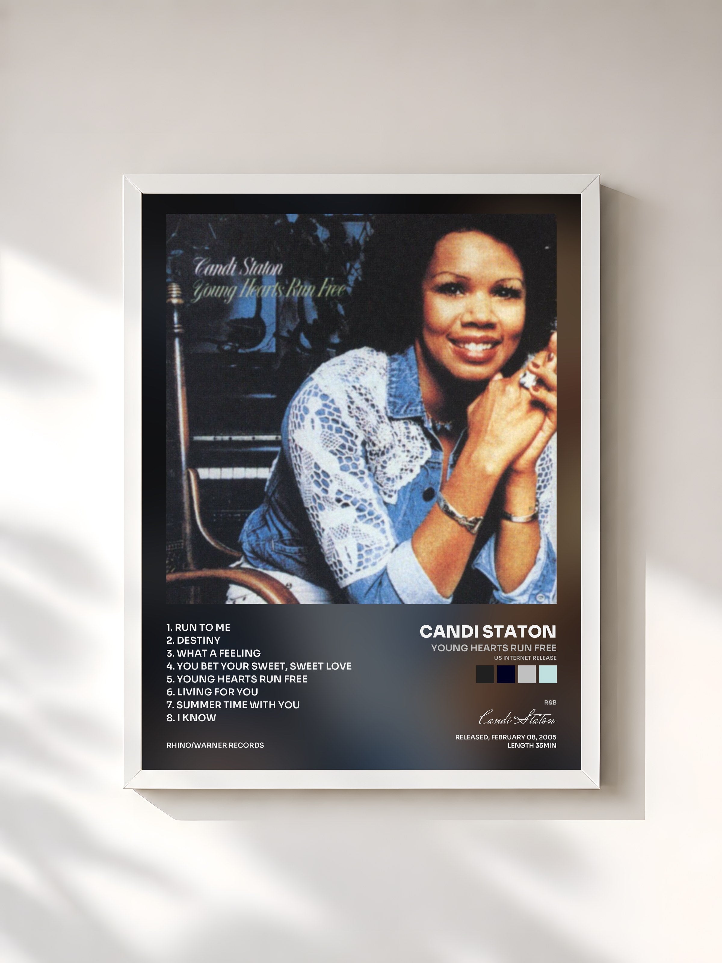 #blanc Tableau de l'album Young Hearts Run Free (US Internet Release) de Candi Staton, cadre blanc, imprimé et encadré en France
