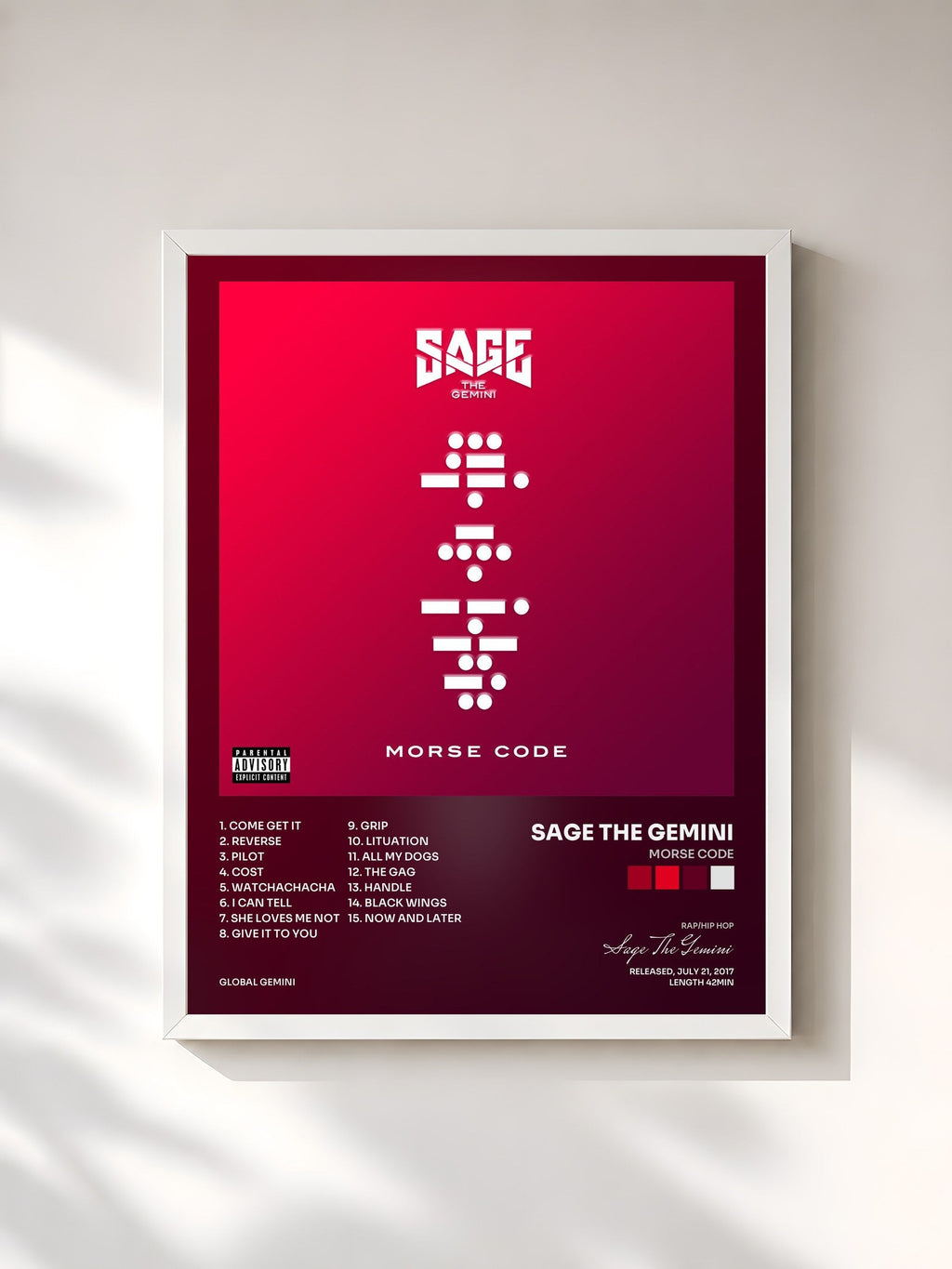 #blanc Morse Code di Sage The Gemini in stampa incorniciata, cornice bianca, stampata e incorniciata in Francia