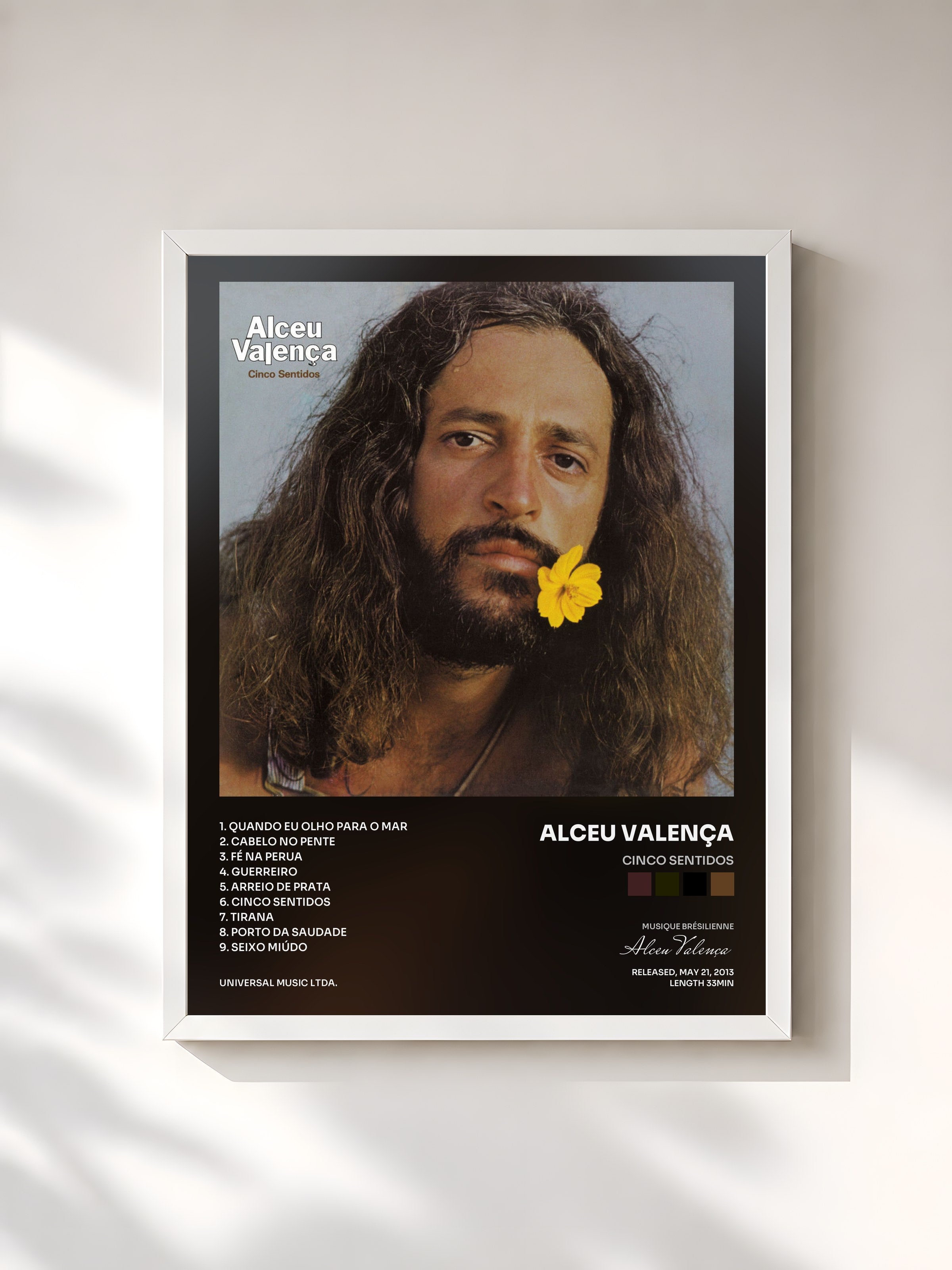 #blanc Tableau de l'album Cinco Sentidos de Alceu Valença, cadre blanc, imprimé et encadré en France
