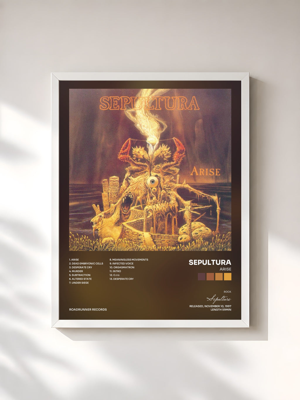 #blanc Tableau de l'album Arise de Sepultura, cadre blanc, imprimé et encadré en France