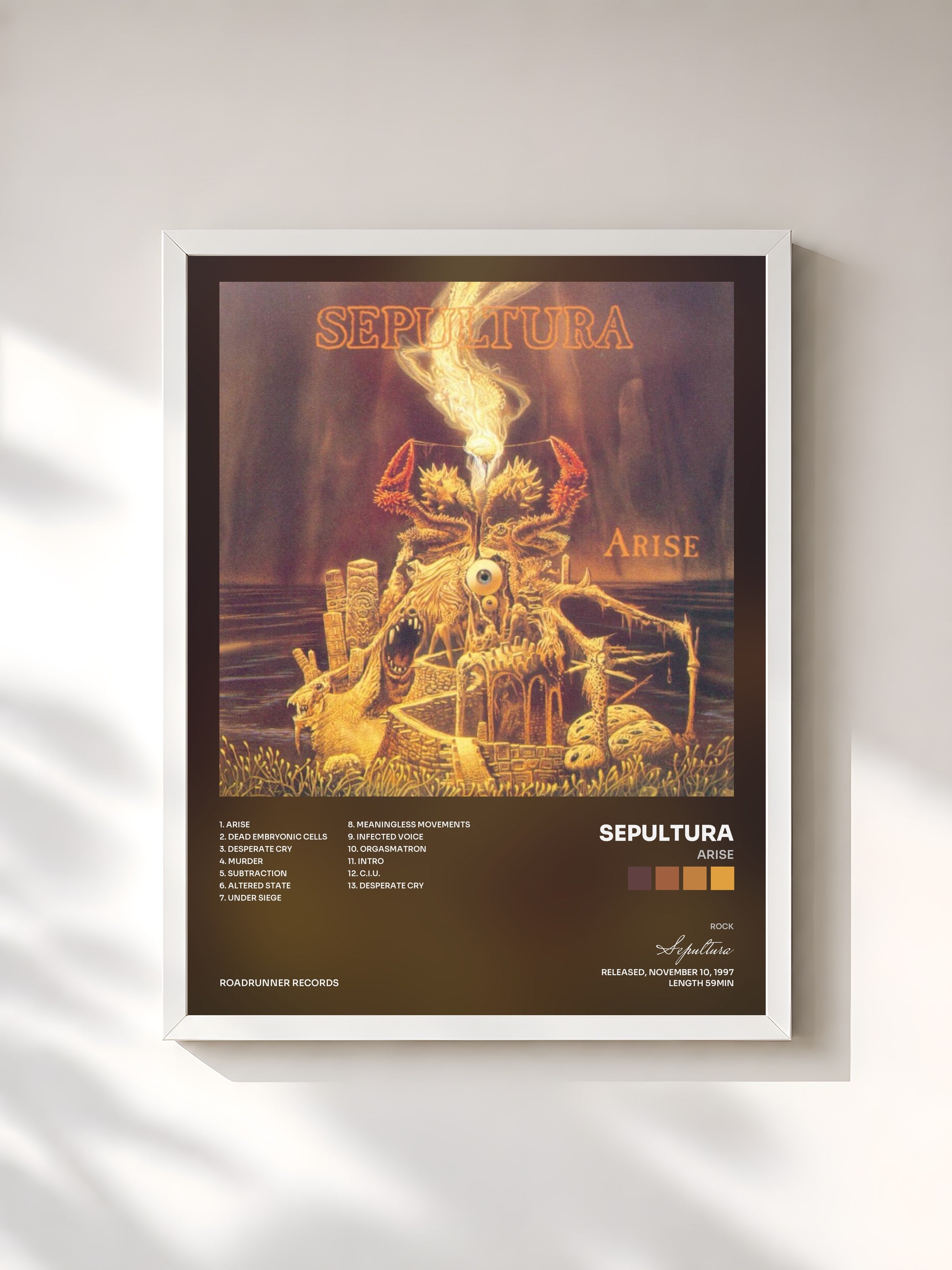 #blanc Tableau de l'album Arise de Sepultura, cadre blanc, imprimé et encadré en France