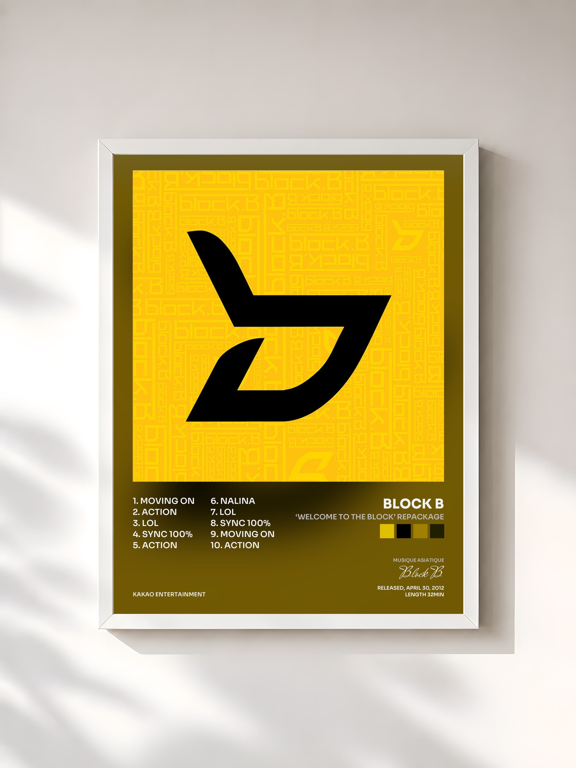 #blanc Tableau de l'album ‘Welcome to the BLOCK’ Repackage de Block B, cadre blanc, imprimé et encadré en France
