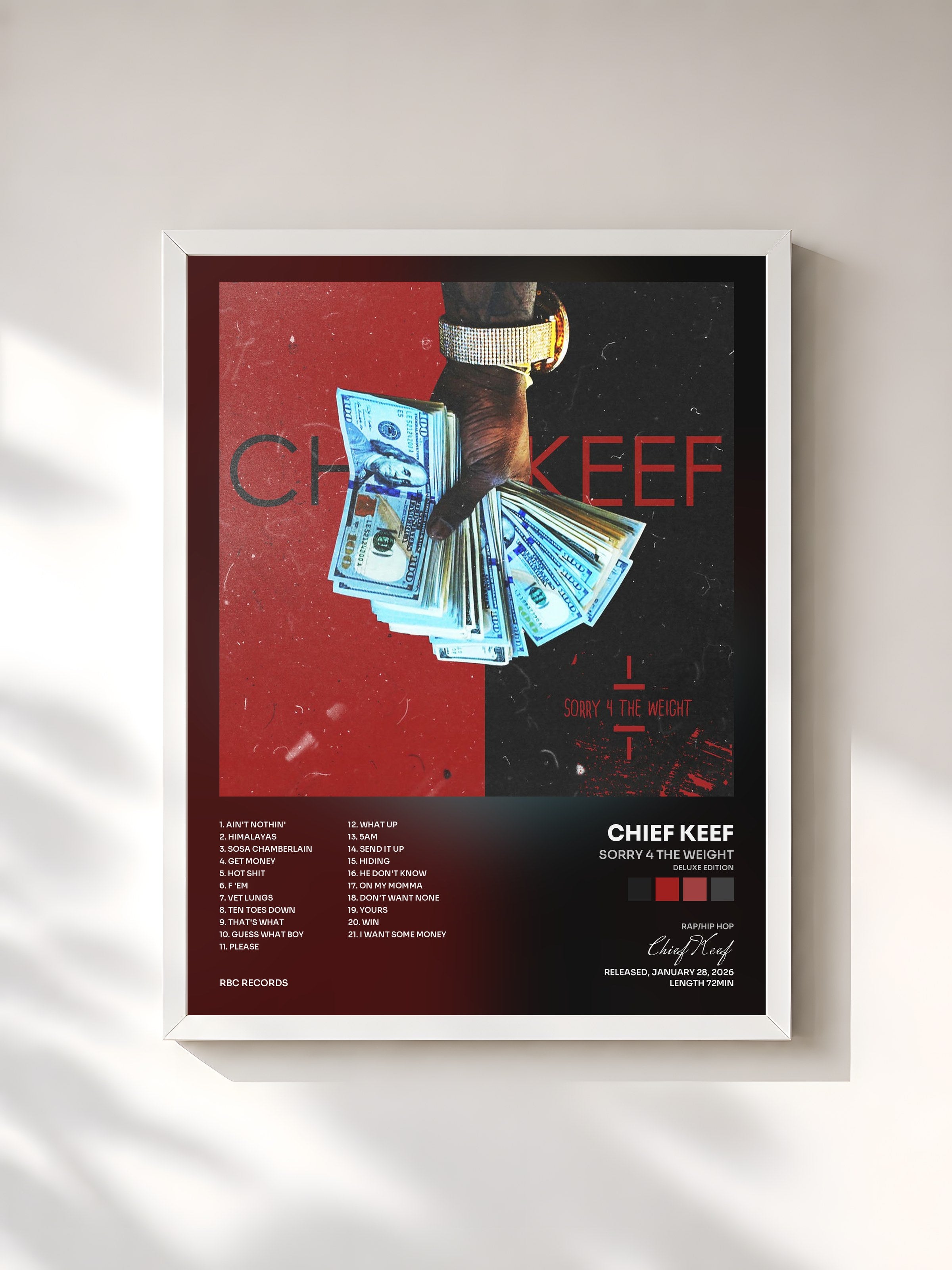 #blanc Tableau de l'album Sorry 4 the Weight (Deluxe Edition) de Chief Keef, cadre blanc, imprimé et encadré en France
