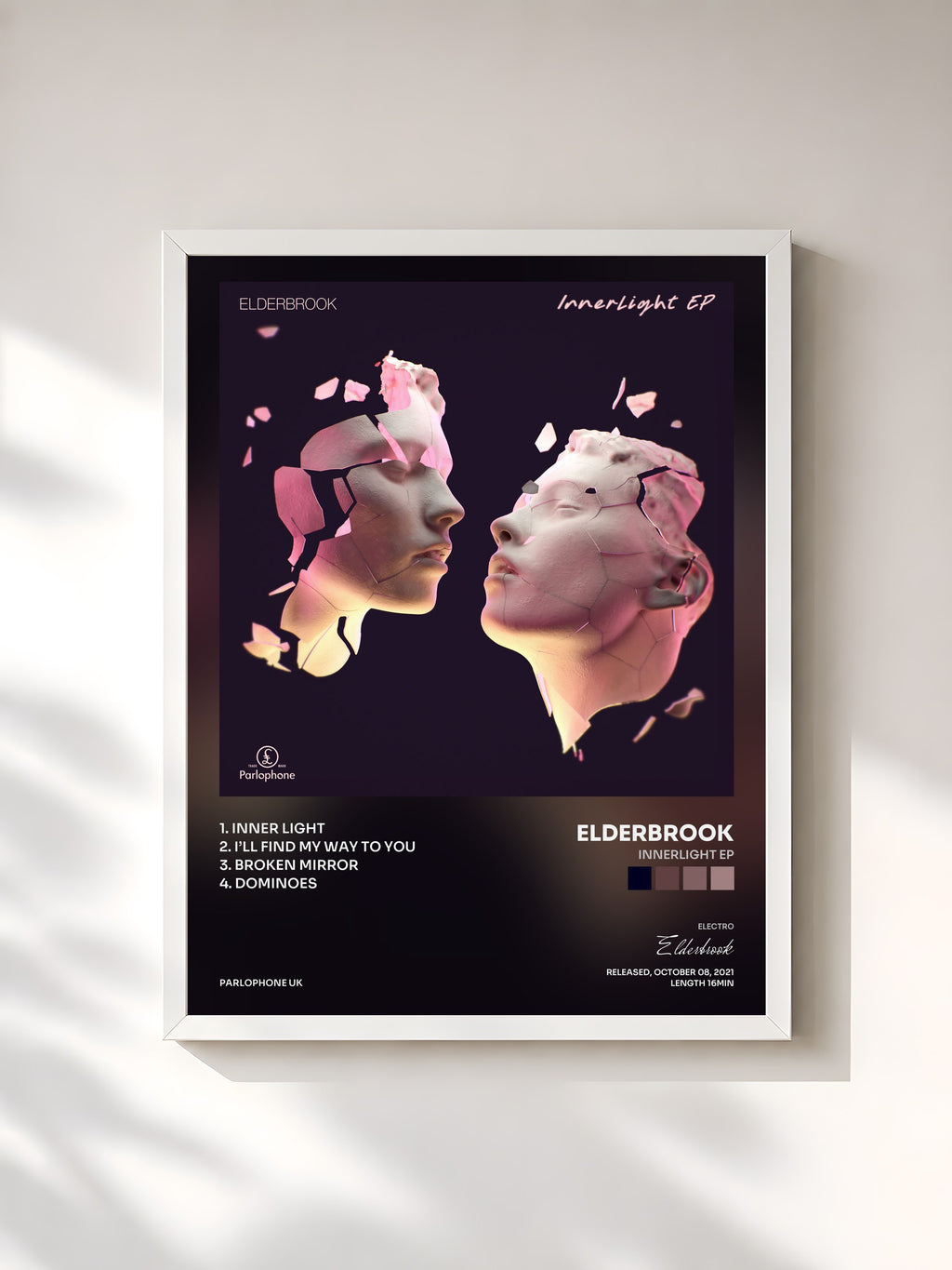 #blanc Tableau de l'album Innerlight EP de Elderbrook, cadre blanc, imprimé et encadré en France