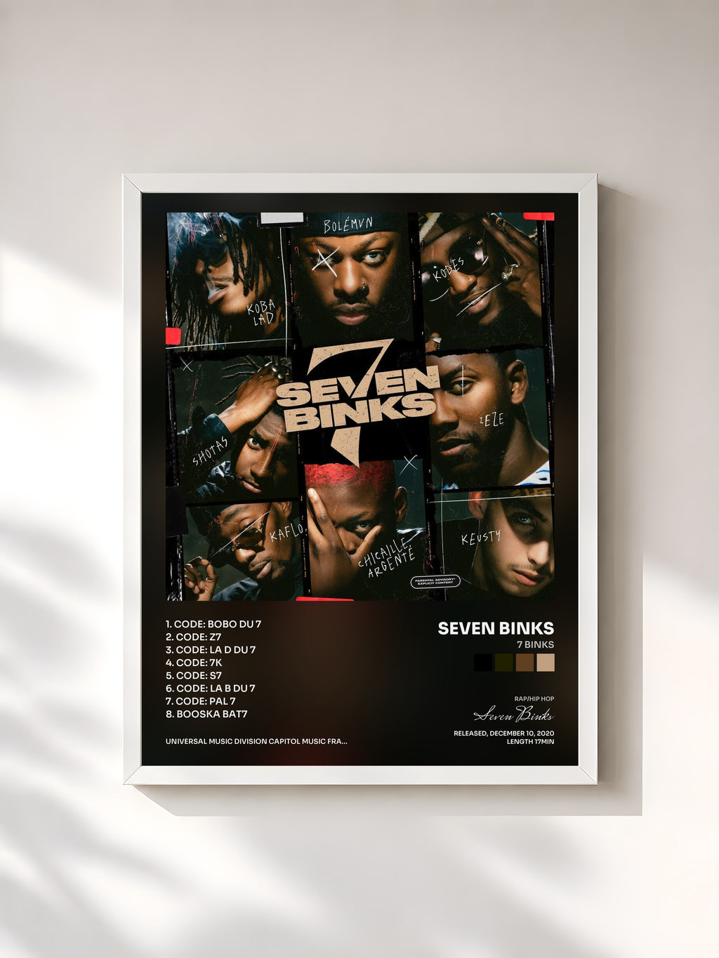 #blanc Tableau de l'album 7 Binks de Seven Binks, cadre blanc, imprimé et encadré en France