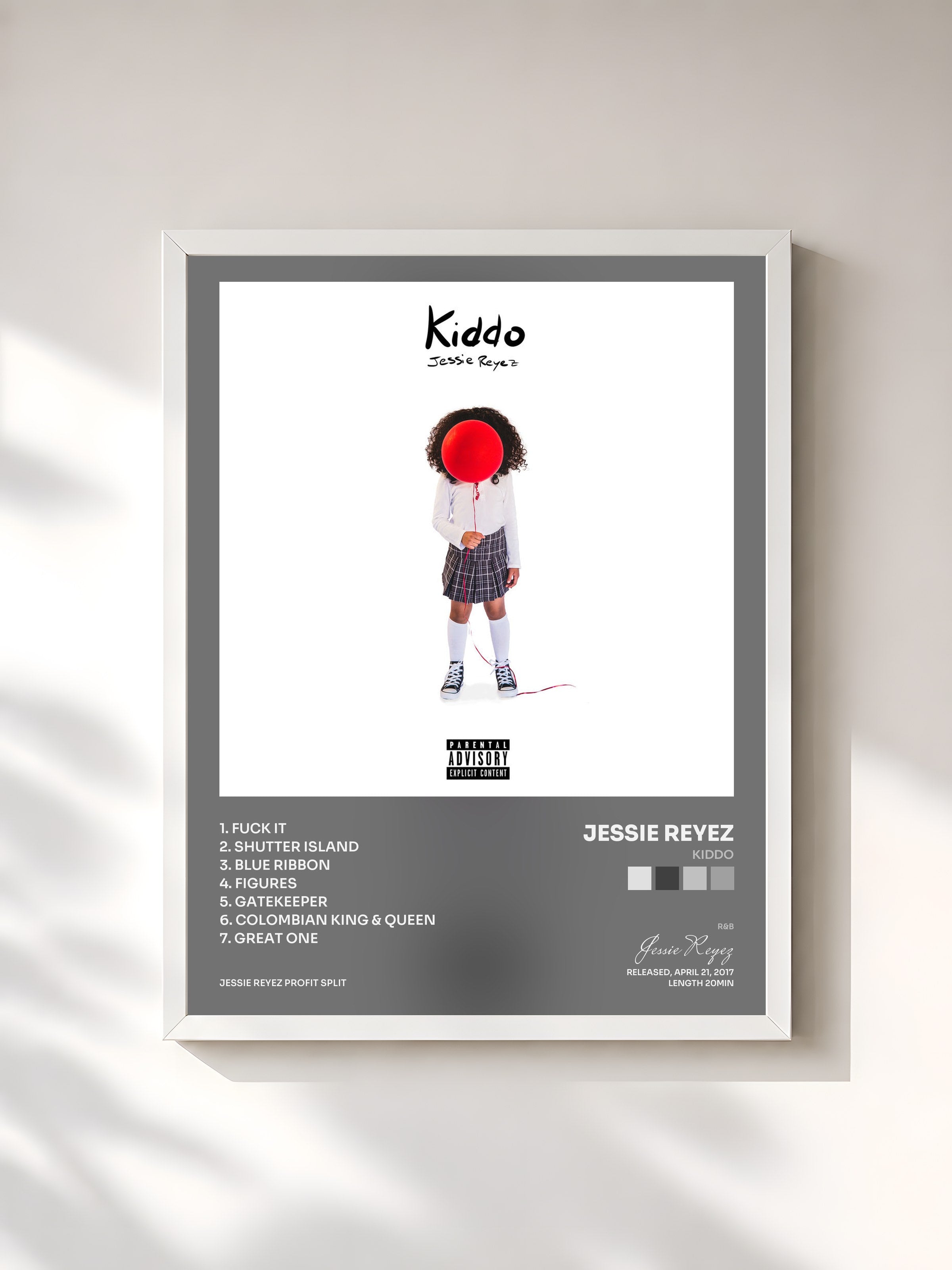 #blanc Tableau de l'album Kiddo de Jessie Reyez, cadre blanc, imprimé et encadré en France