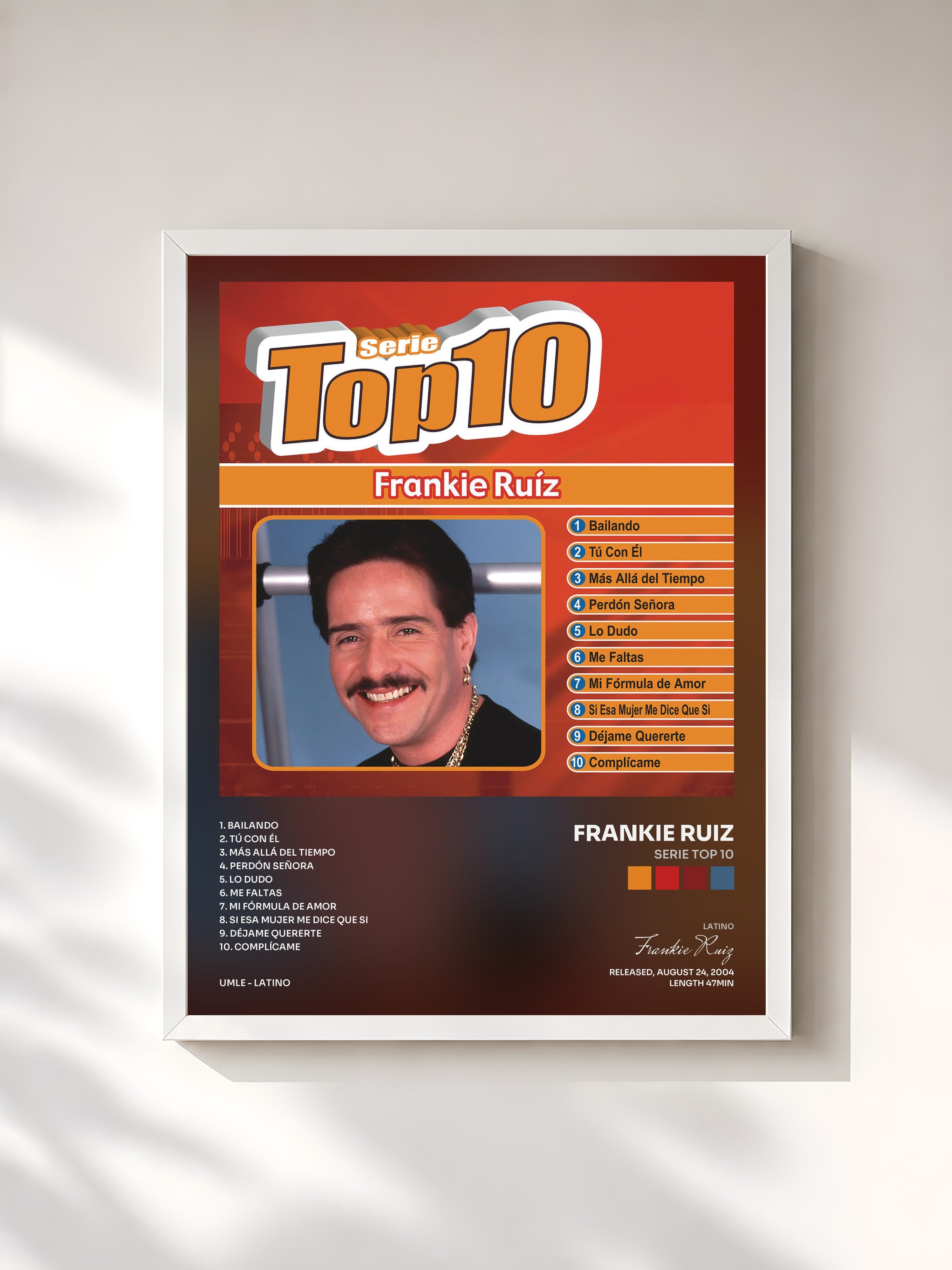 #blanc Tableau de l'album Serie Top 10 de Frankie Ruiz, cadre blanc, imprimé et encadré en France