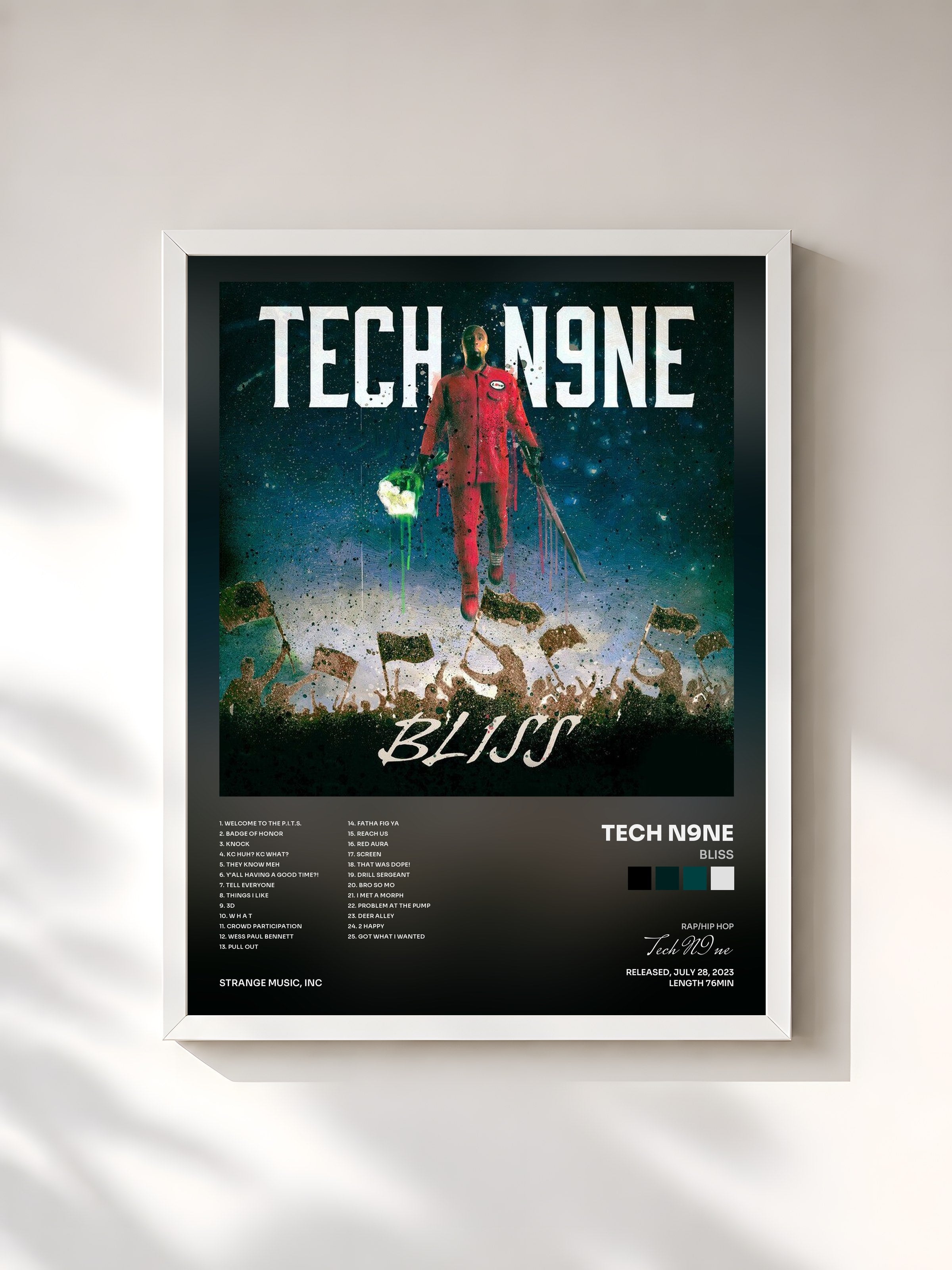 #blanc Tableau de l'album BLISS de Tech N9ne, cadre blanc, imprimé et encadré en France