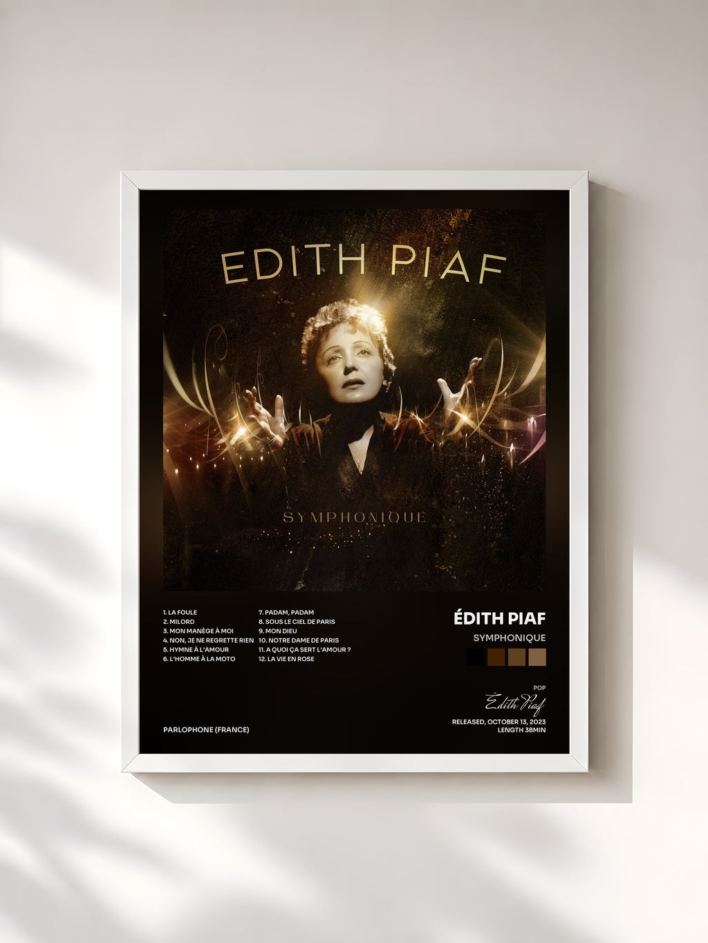 #blanc Tableau de l'album Symphonique de Édith Piaf, cadre blanc, imprimé et encadré en France