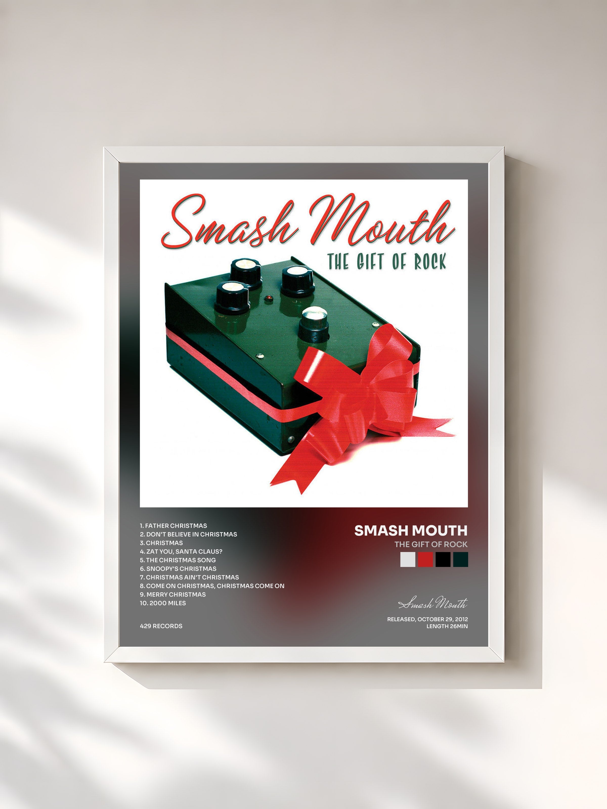 #blanc Tableau de l'album The Gift Of Rock de Smash Mouth, cadre blanc, imprimé et encadré en France