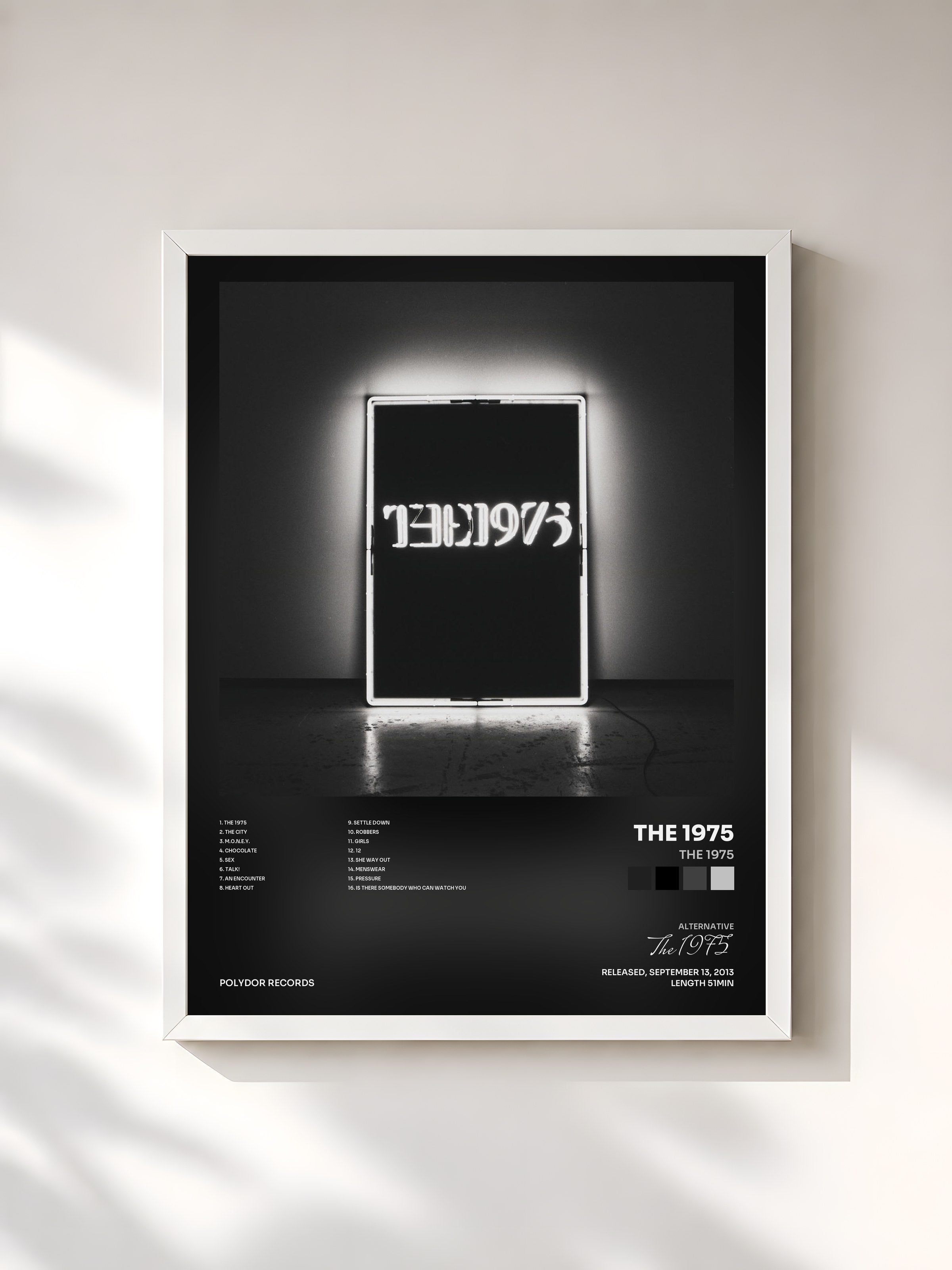 #blanc Tableau de l'album The 1975 de The 1975, cadre blanc, imprimé et encadré en France