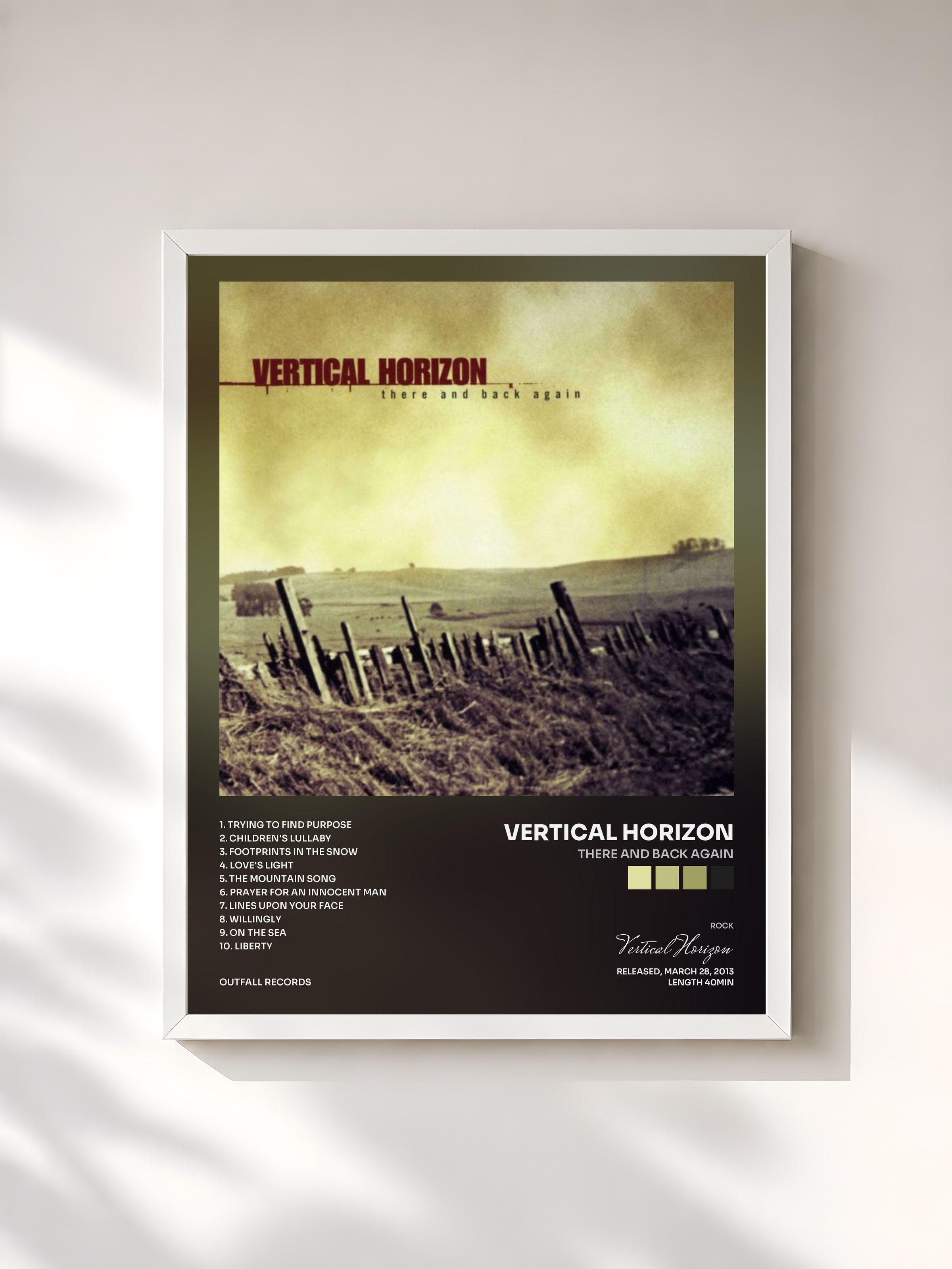 #blanc Tableau de l'album There and Back Again de Vertical Horizon, cadre blanc, imprimé et encadré en France