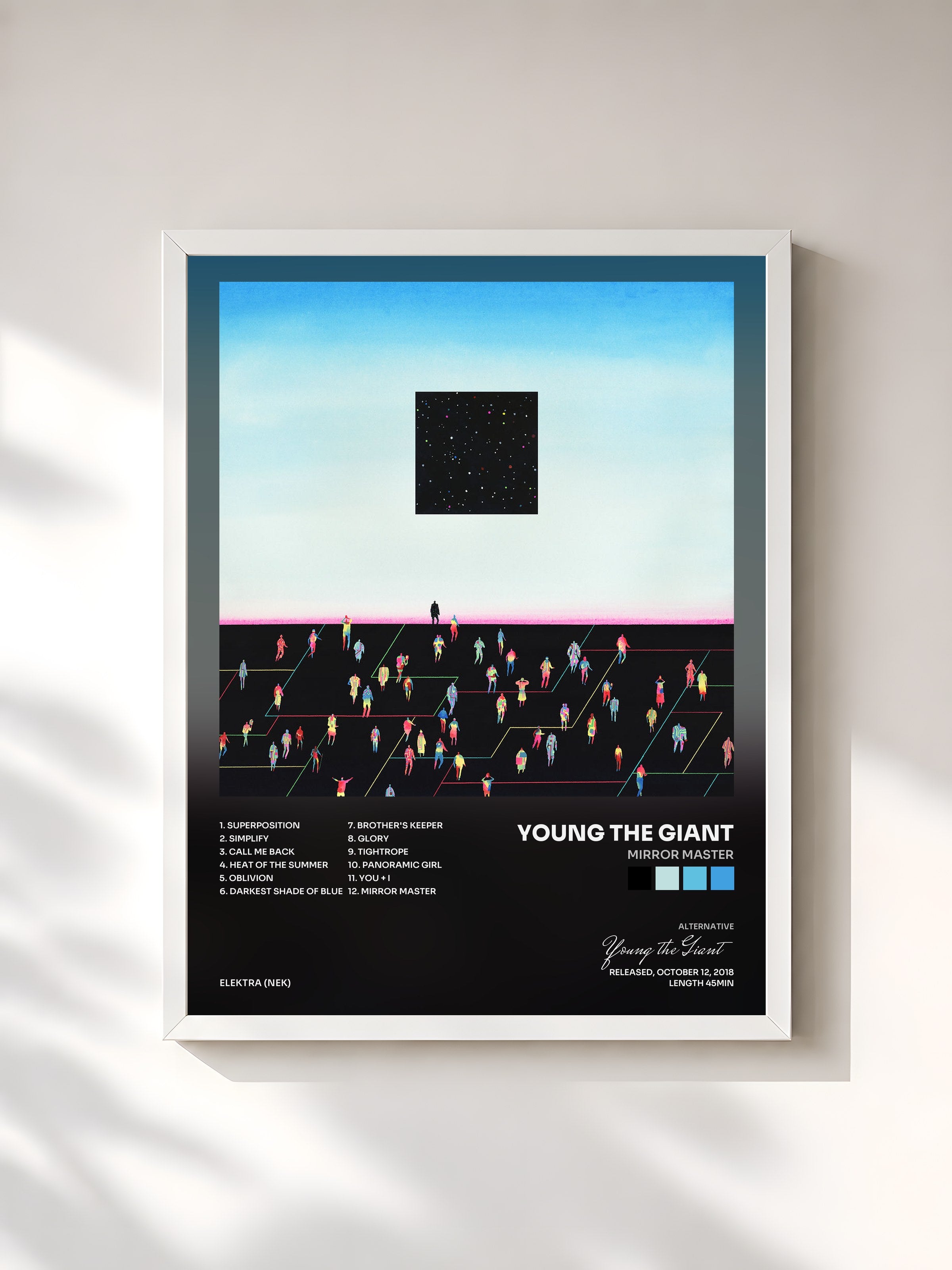 #blanc Tableau de l'album Mirror Master de Young the Giant, cadre blanc, imprimé et encadré en France