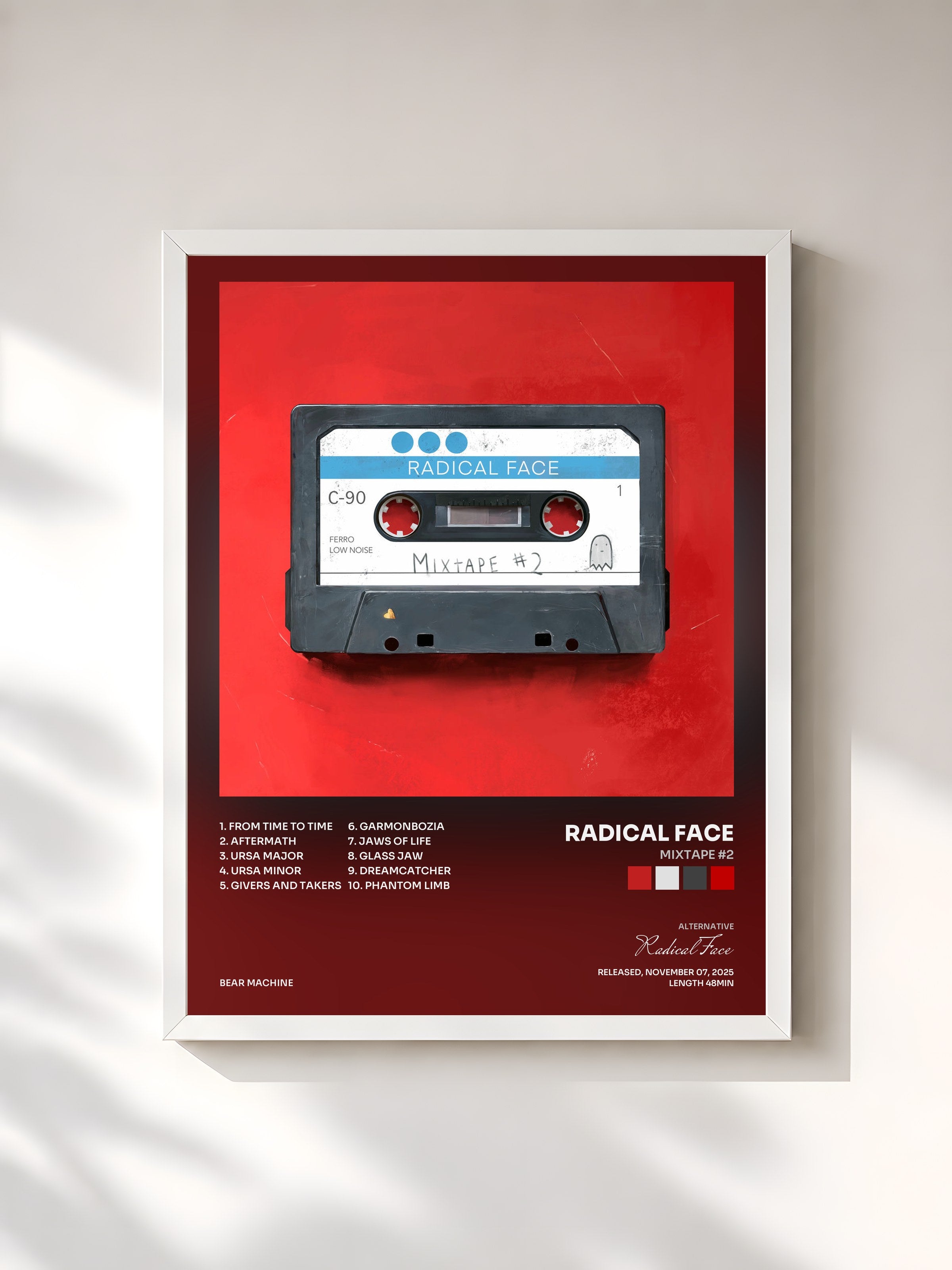 #blanc Tableau de l'album Mixtape #2 de Radical Face, cadre blanc, imprimé et encadré en France