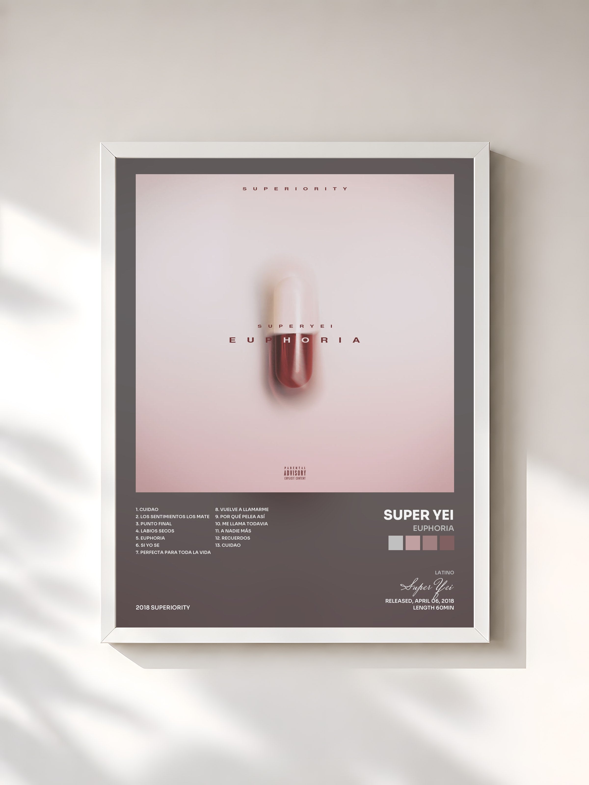 #blanc Tableau de l'album Euphoria de Super Yei, cadre blanc, imprimé et encadré en France
