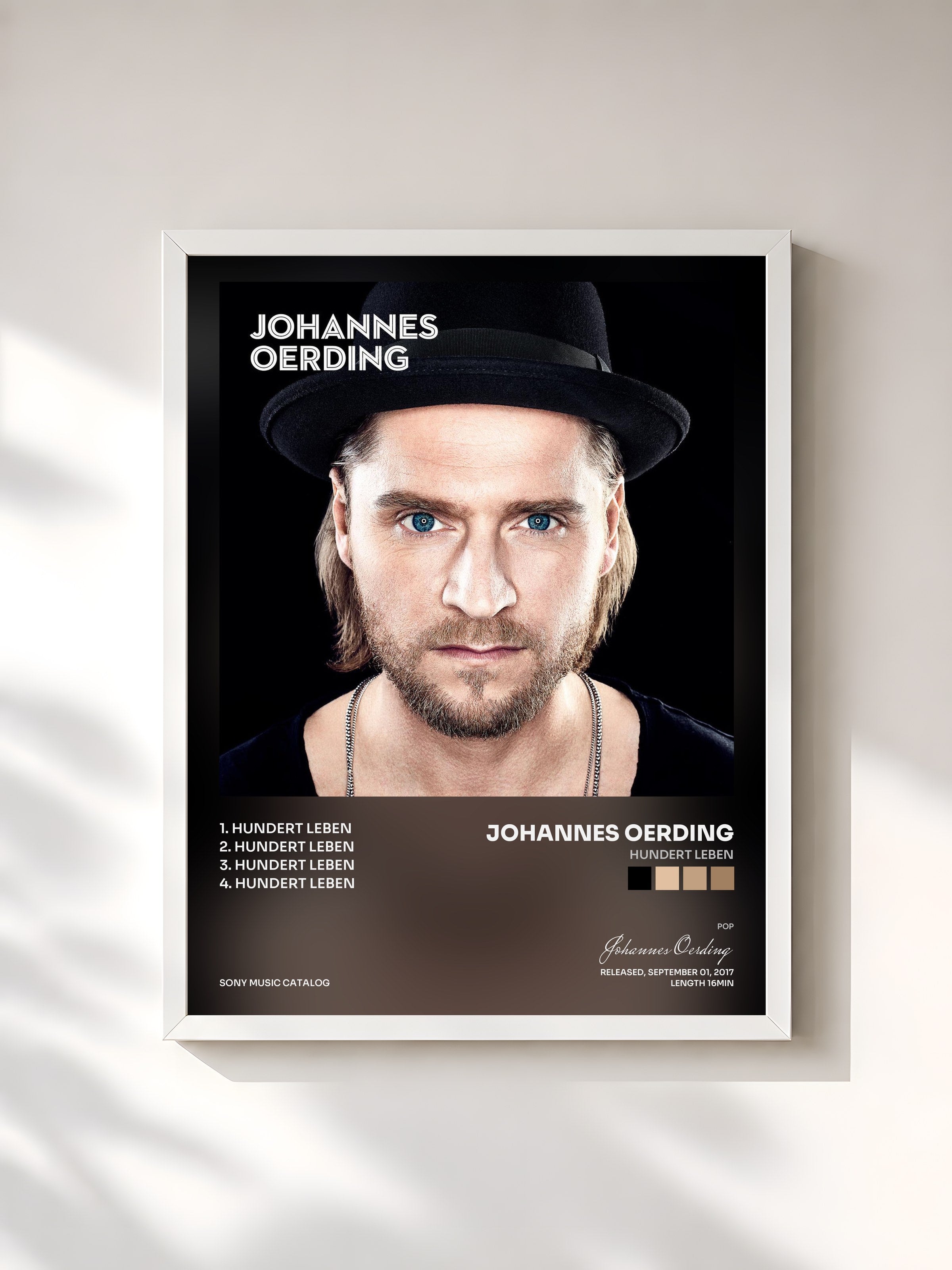 #blanc Tableau de l'album Hundert Leben de Johannes Oerding, cadre blanc, imprimé et encadré en France