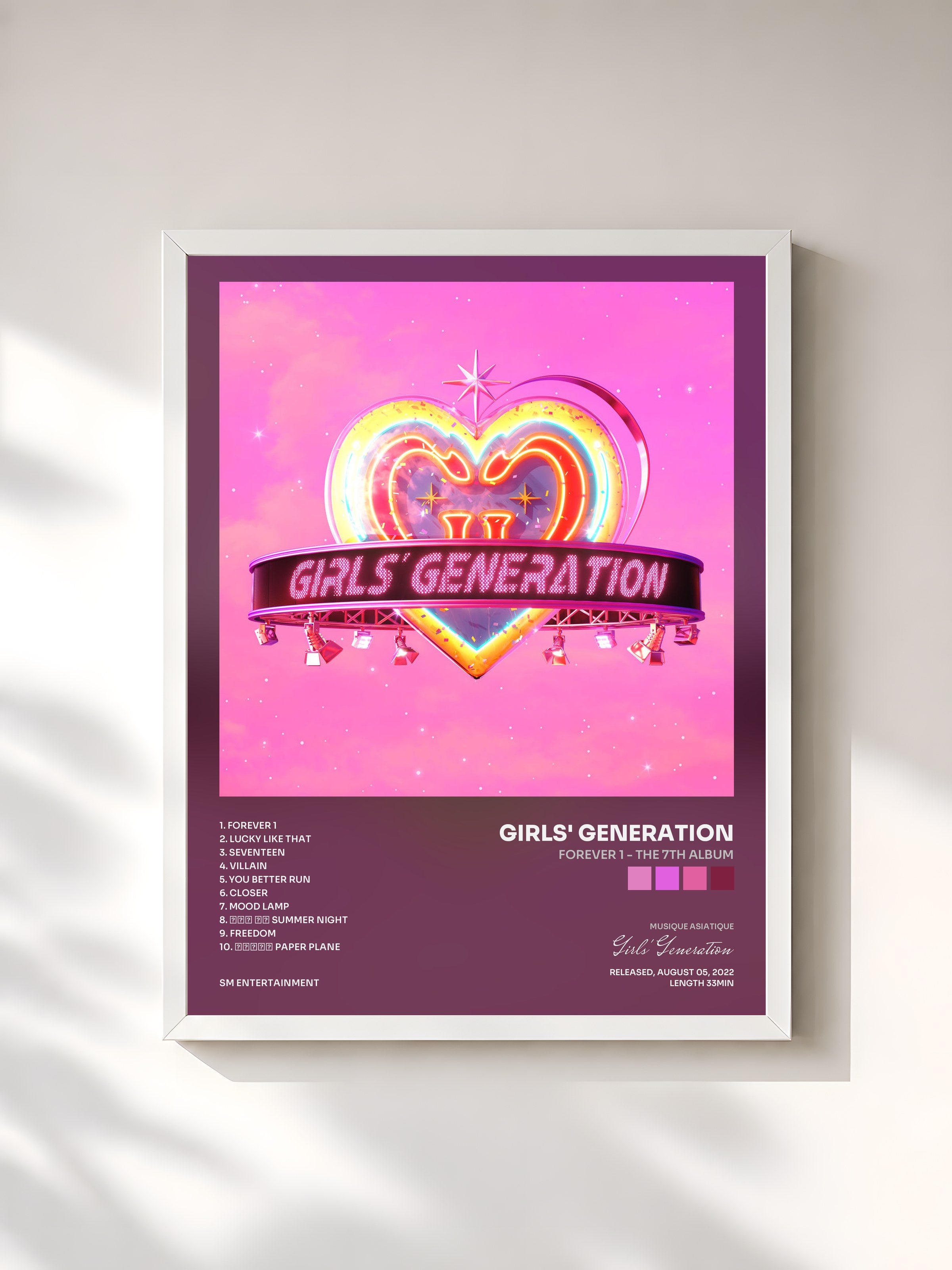 #blanc Tableau de l'album FOREVER 1 - The 7th Album de Girls' Generation, cadre blanc, imprimé et encadré en France
