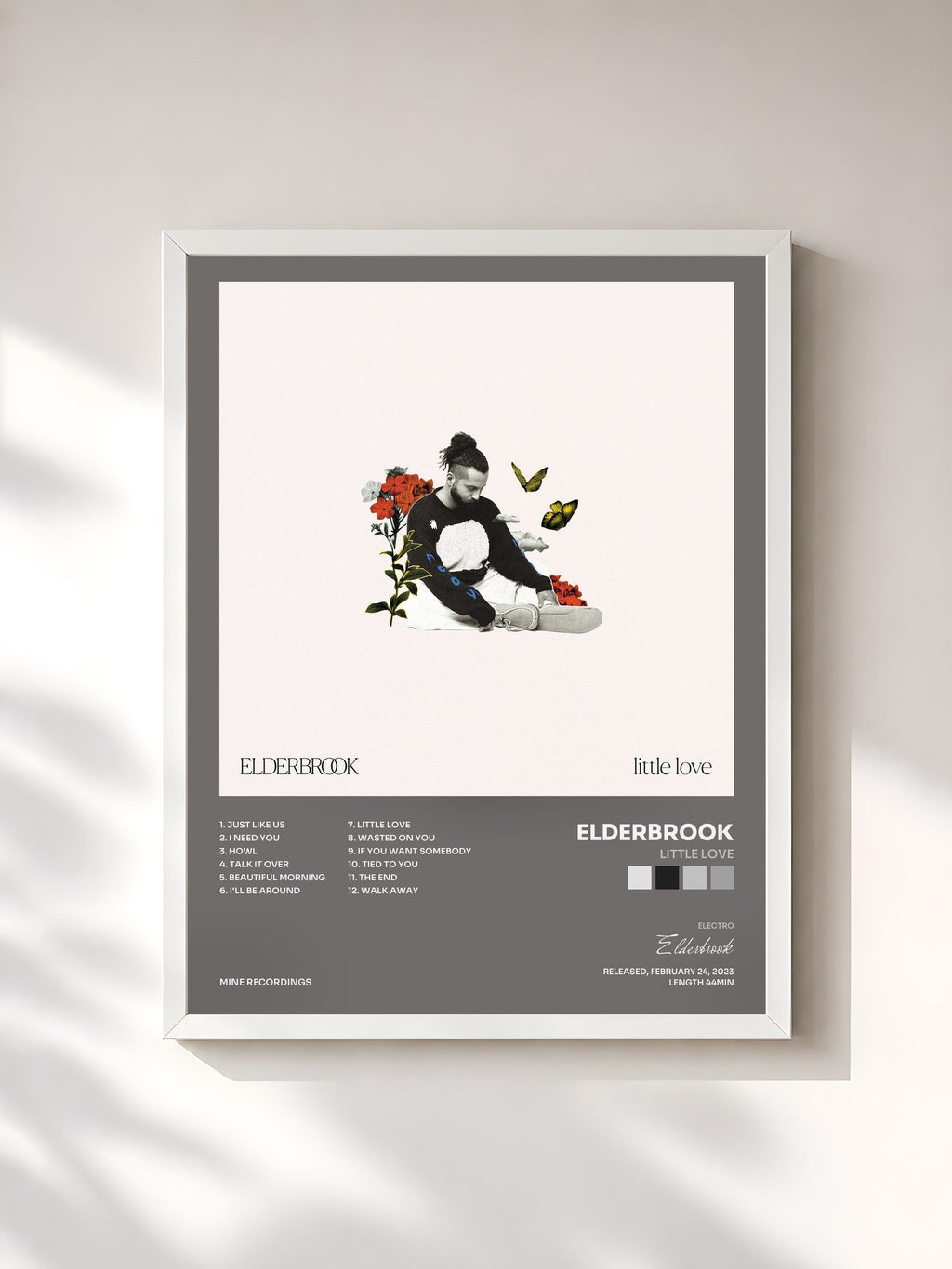 #blanc Tableau de l'album Little Love de Elderbrook, cadre blanc, imprimé et encadré en France