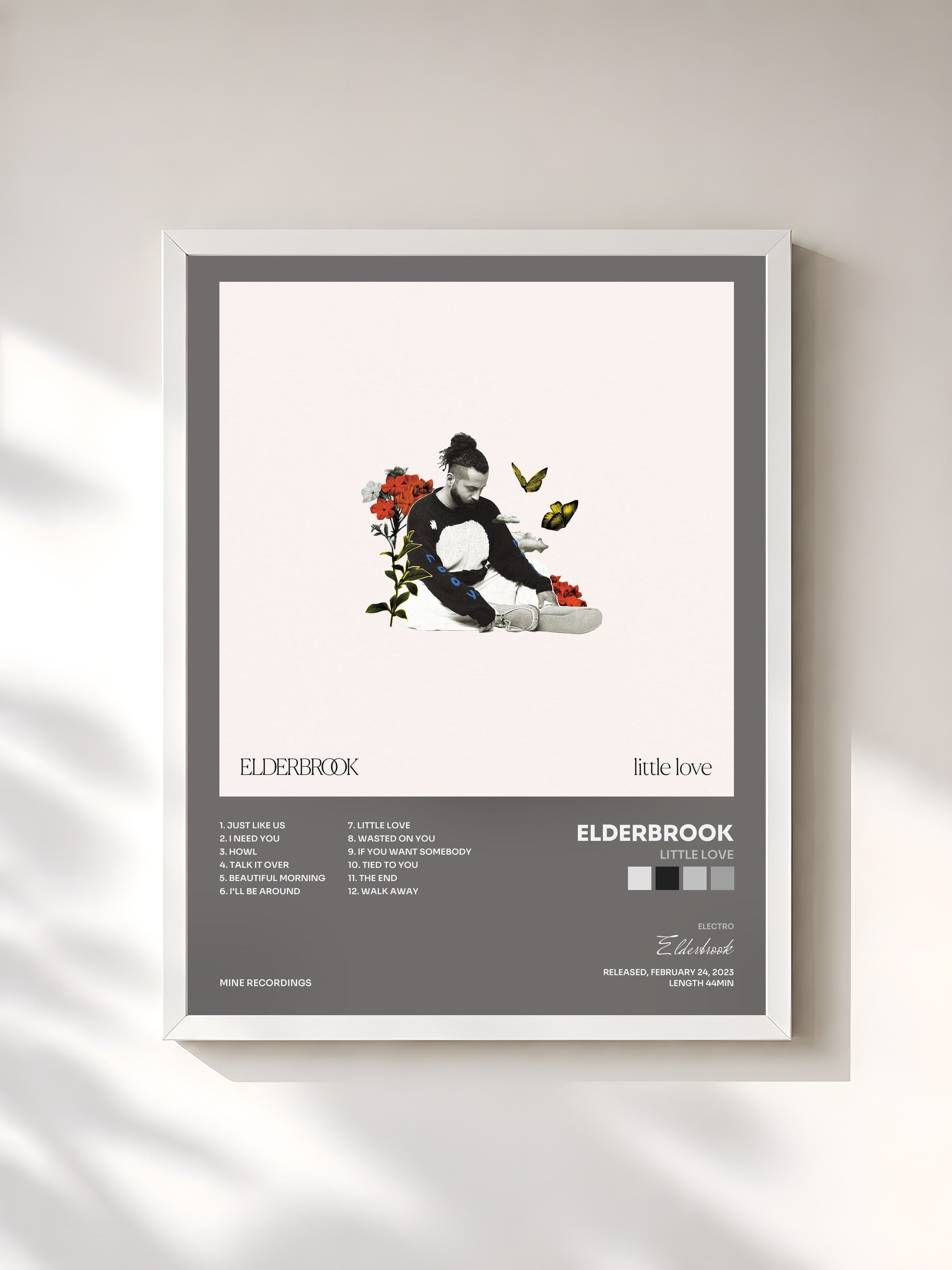 #blanc Tableau de l'album Little Love de Elderbrook, cadre blanc, imprimé et encadré en France