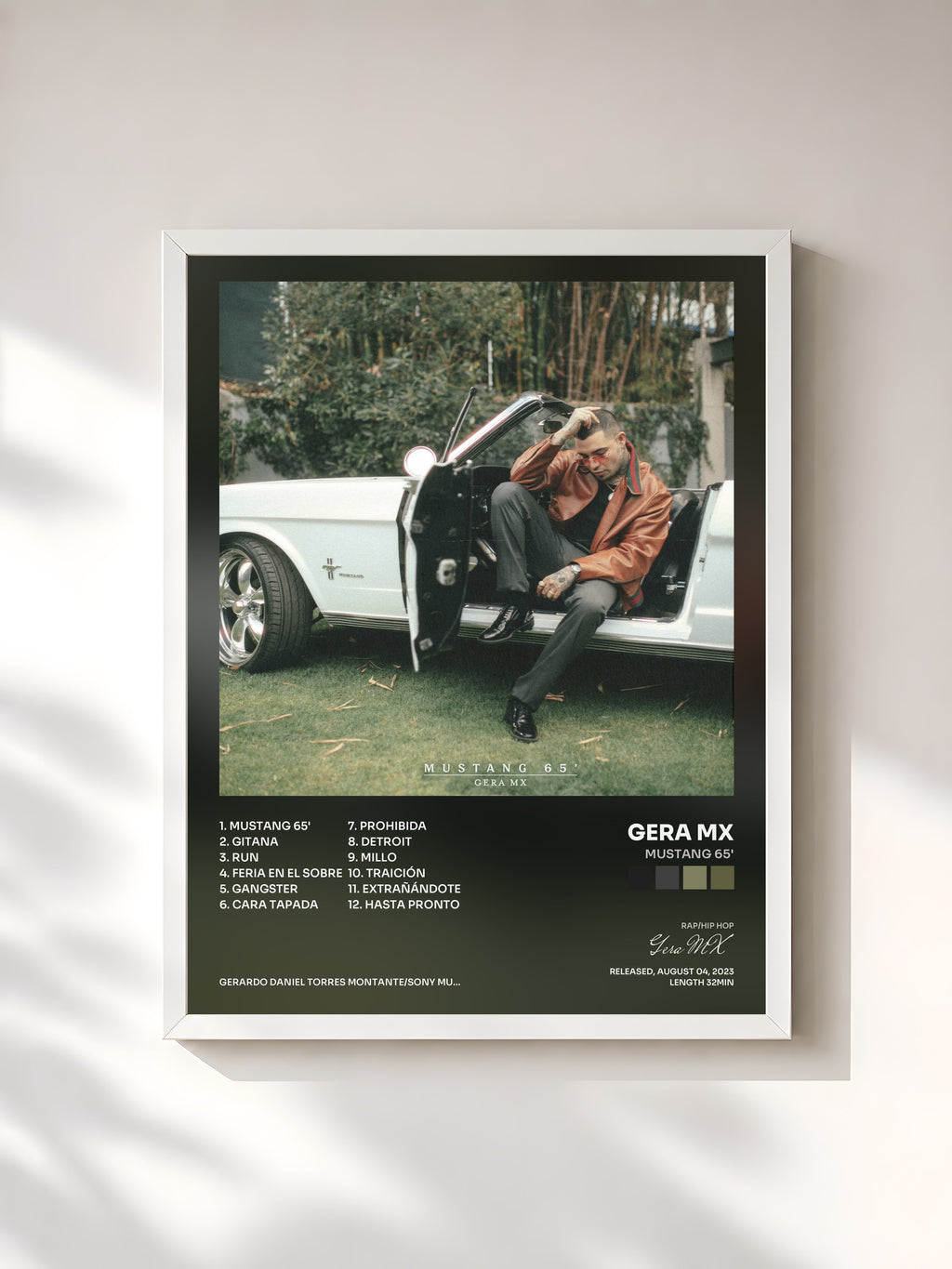 #blanc Tableau de l'album Mustang 65' de Gera MX, cadre blanc, imprimé et encadré en France