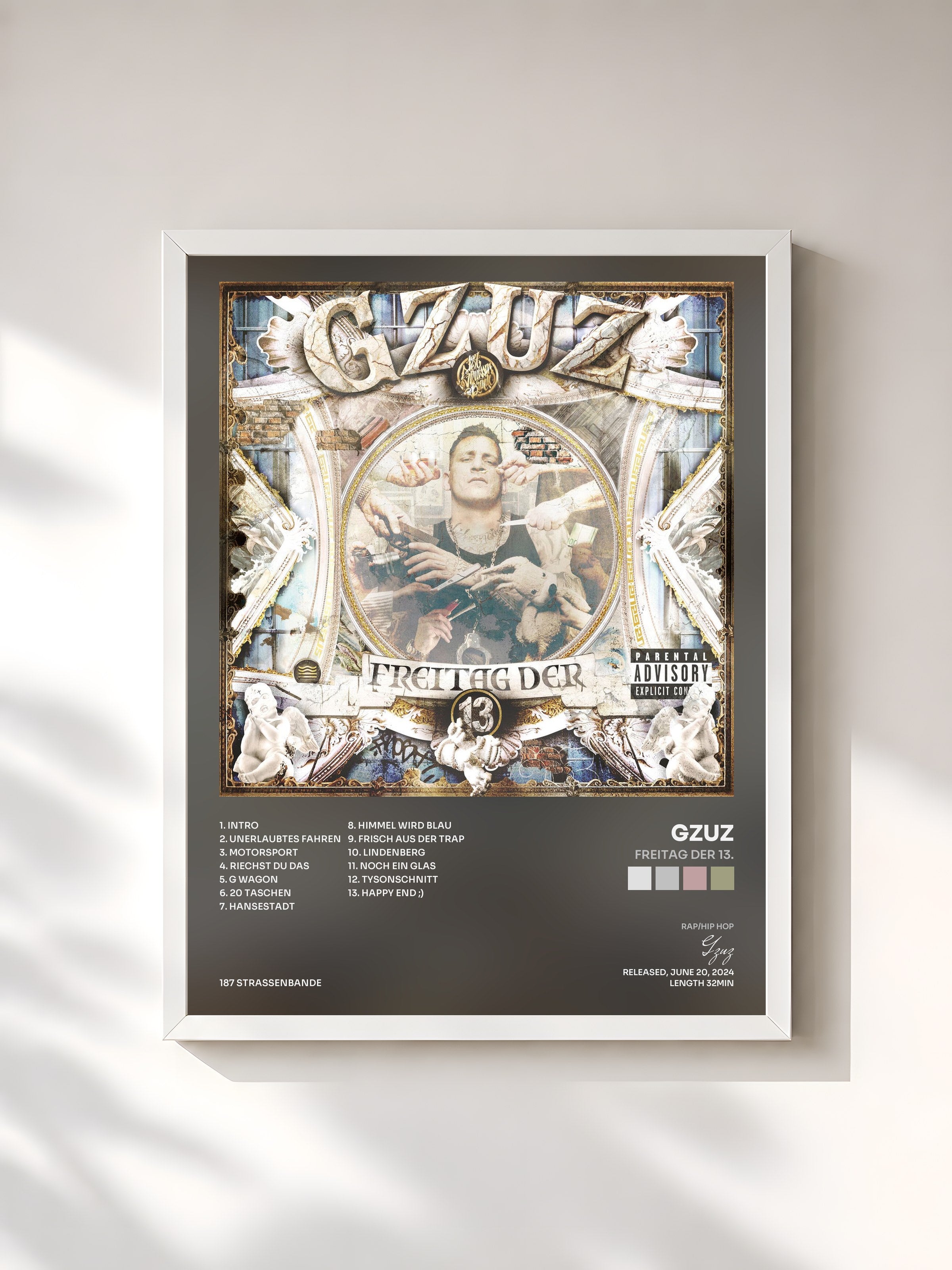 #blanc Tableau de l'album Freitag der 13. de Gzuz, cadre blanc, imprimé et encadré en France