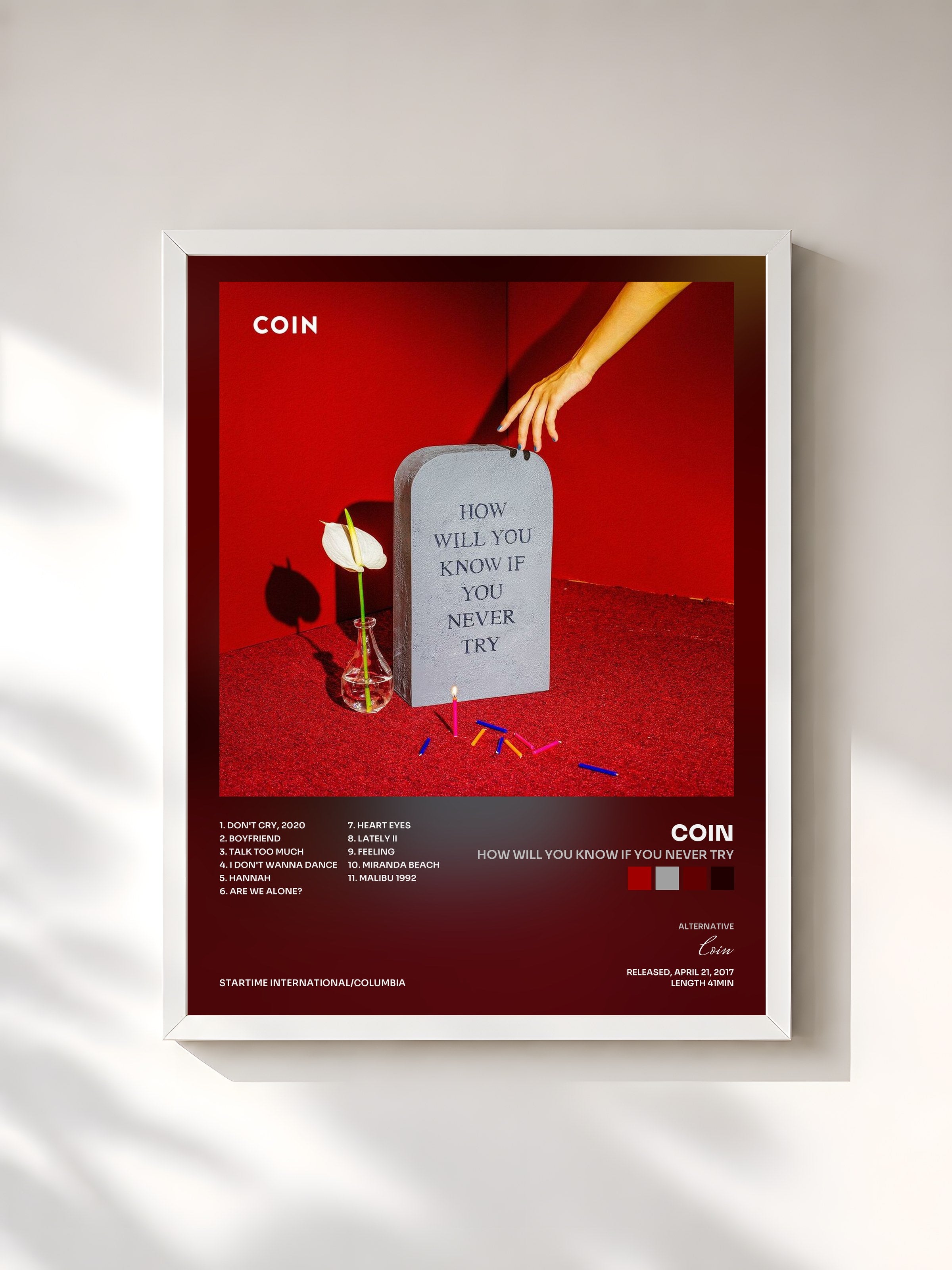 #blanc Tableau de l'album How Will You Know If You Never Try de Coin, cadre blanc, imprimé et encadré en France